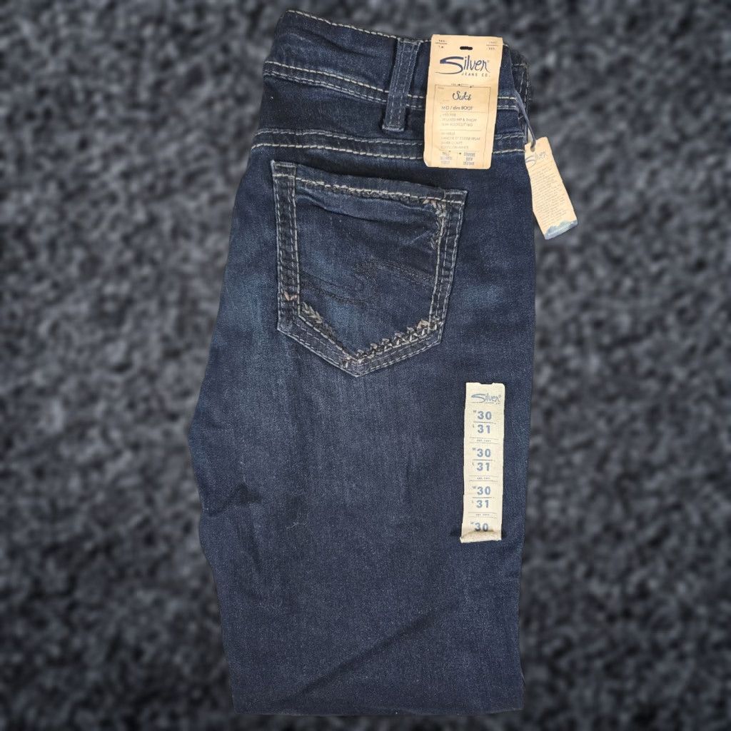 Vintage Silver Signature Jeans Mid Slim Boot Cut Jeans Women's 30x31 Dark Wash NWTs Silver Jeans Suki Surplus Regular Fit Denim Blue Size 30" / US 8 / IT 44 - 1 Thumbnail