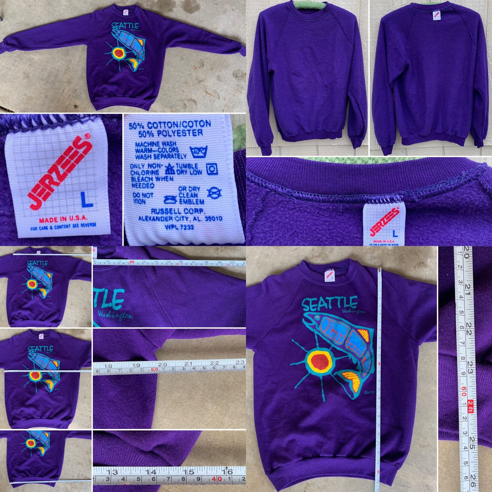 Jerzees VINTAGE Seattle Washington Sweatshirt Seattle Shirt Co USA L Purple Graphic Jerzees 50/50 Cotton Blend Sweatshirt Mens Womens - 1980s Size L / US 10 / IT 46 - 8 Thumbnail