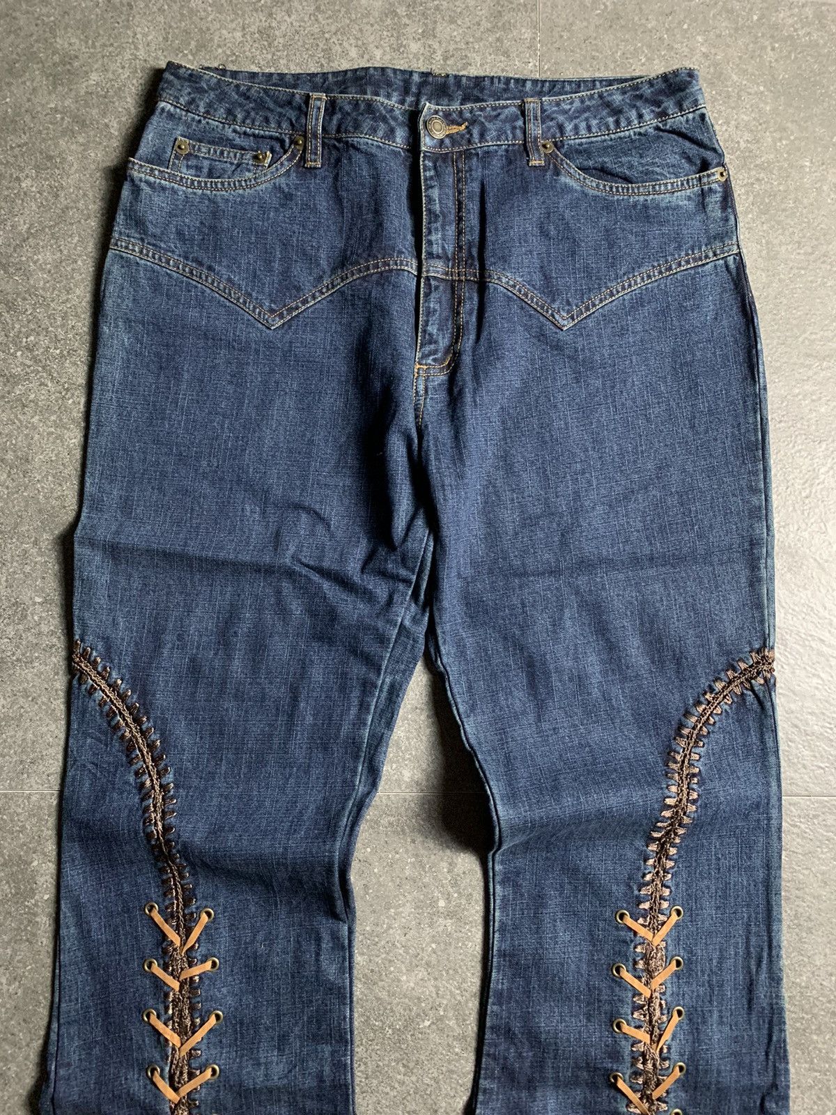 Japanese Brand 2000s Japan Fabric Central Unloader Lace-Up Flared Jeans Size US 30 / EU 46 - 3 Thumbnail