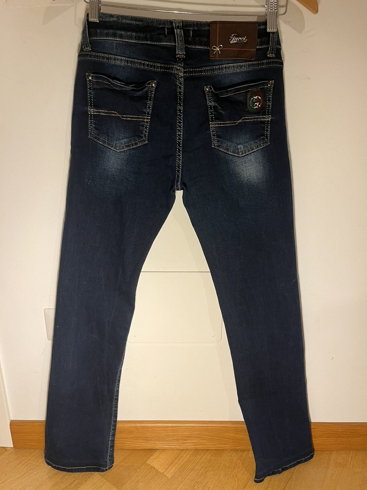 Gucci Gucci Blue Denim Slim-Fit Jeans Signature IT & Leather Detal Size 26" / US 2 / IT 38 - 6 Thumbnail