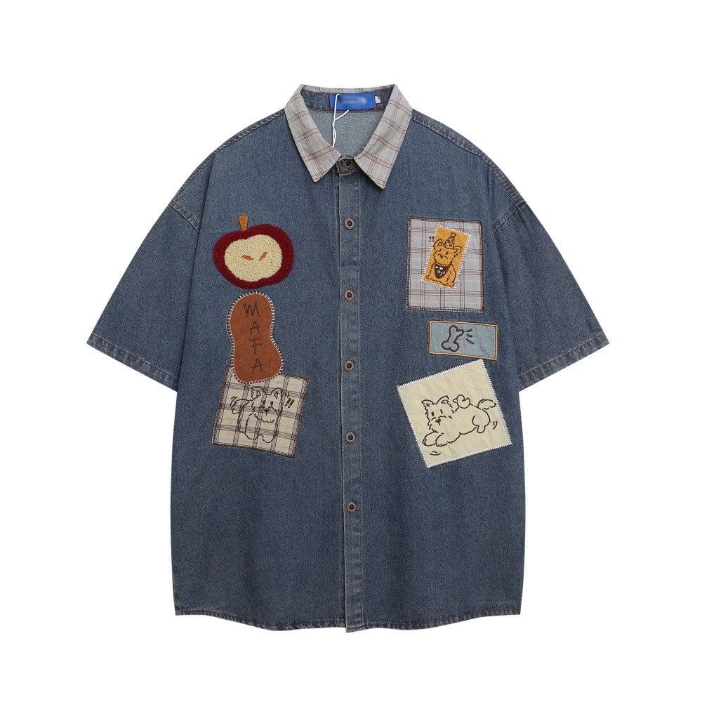 Japanese Brand × Vintage Men's trendy irregular patch embroidered washed denim shirt Size US M / EU 48-50 / 2 - 1 Thumbnail
