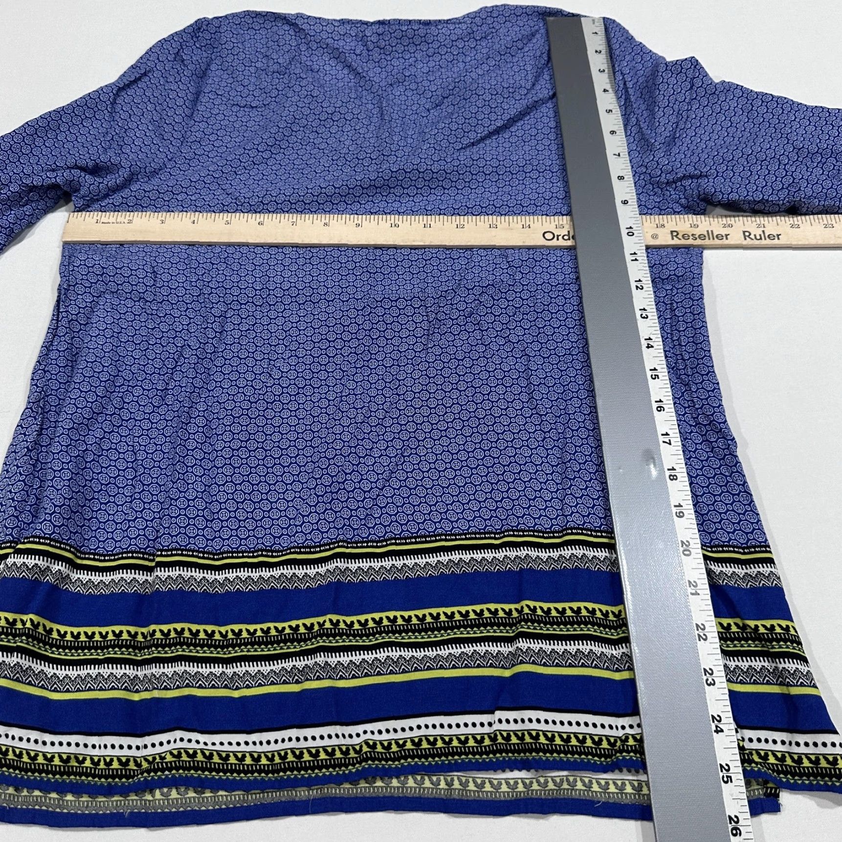 Willi Smith Willi Smith Blouse Womens L Blue Tunic 3/4 Sleeve V Neck Boho Hippie Prairie Geometric Lightweight Relaxed Vintage No Size L / US 10 / IT 46 - 6 Thumbnail