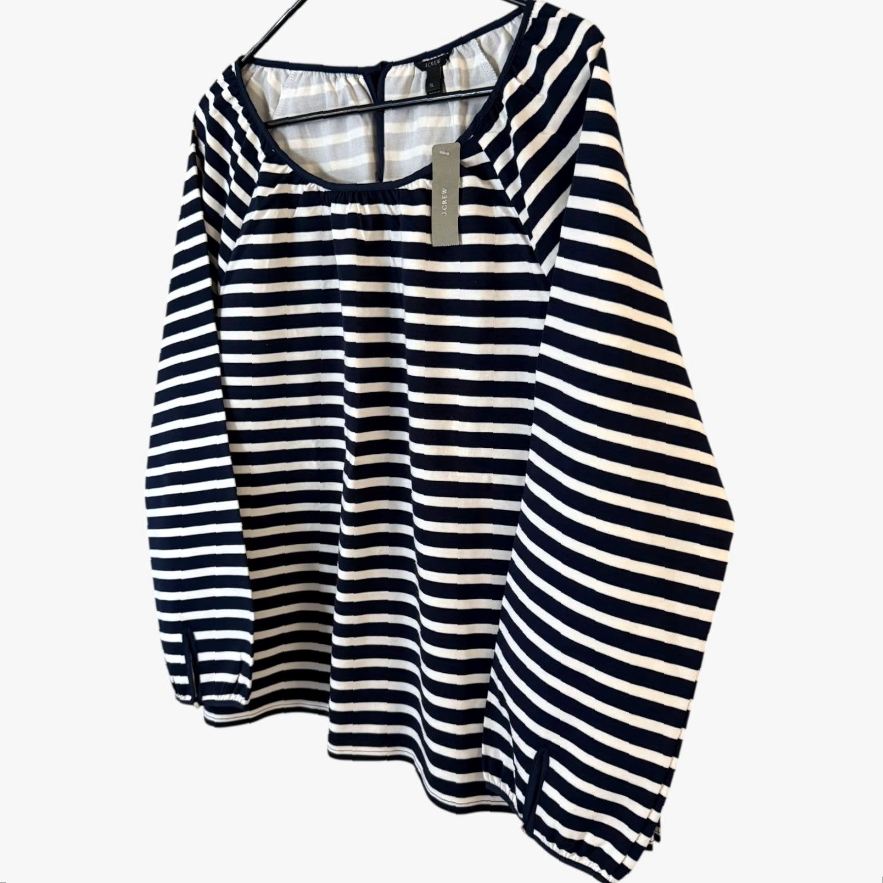 J.Crew J.Crew Striped Raglan Peasant Blouse Top Women's XL Blue Cotton Classic Bohemian Size XL / US 12-14 / IT 48-50 - 2 Thumbnail