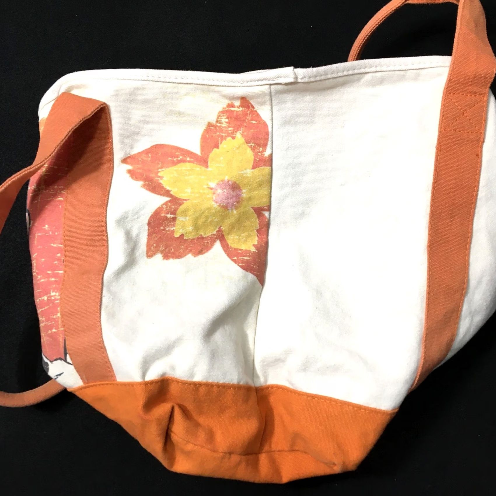 Vintage DISNEY STORE MICKEY Floral Tote Bag Purse ORANGE WHITE CREAM Size ONE SIZE - 6 Thumbnail