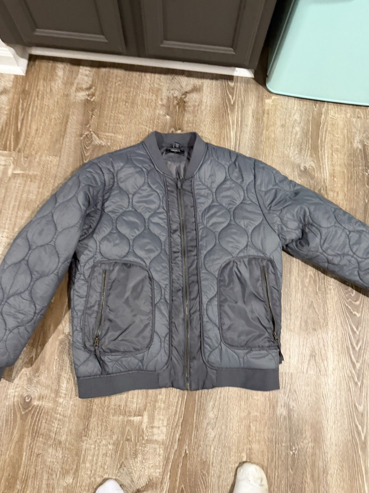 Vintage Quilted Bomber Jacket Gray Size US L / EU 52-54 / 3 - 1 Thumbnail