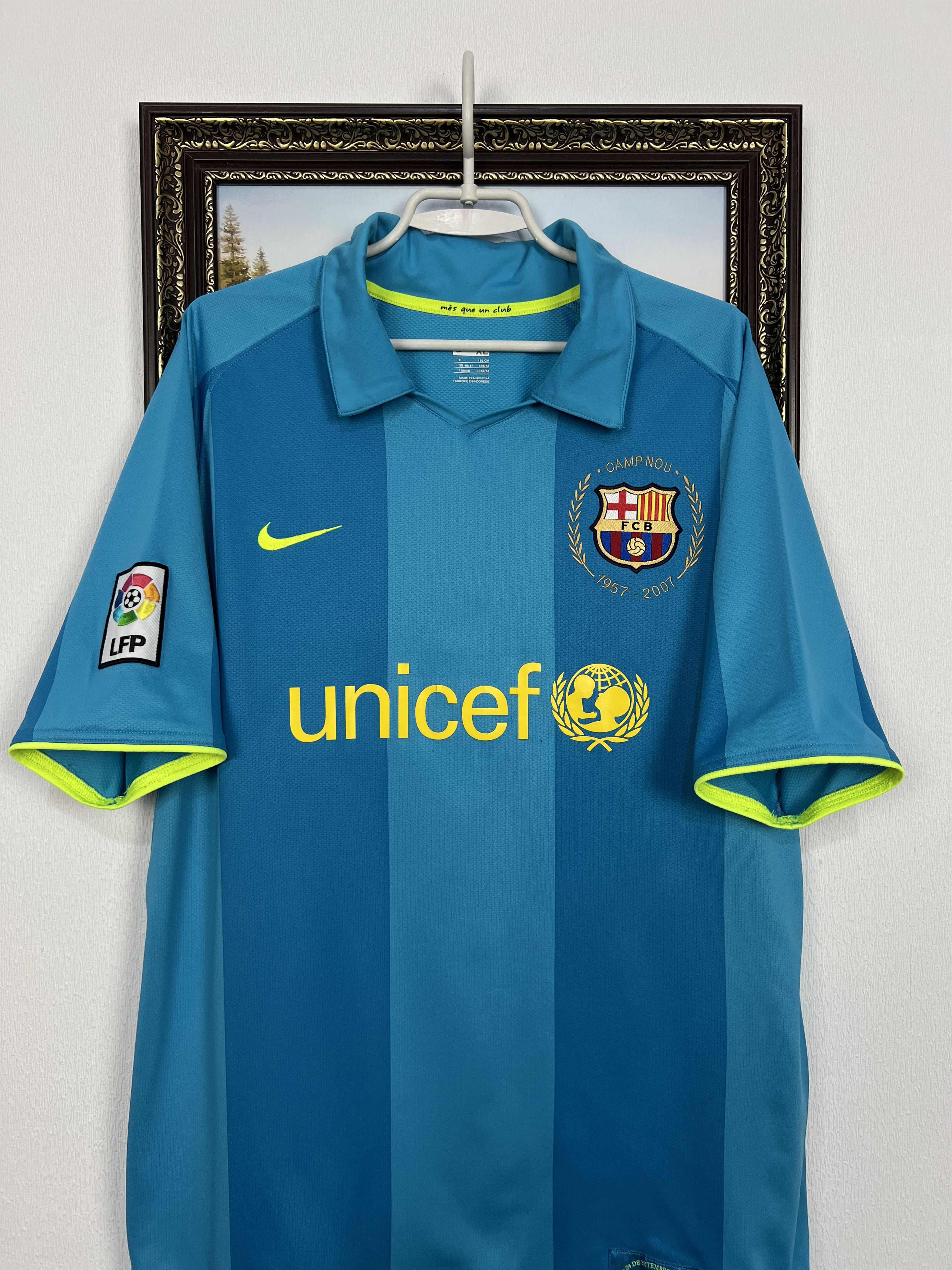 Nike Barcelona Away Football shirt 2007 Soccer Nike Blue Jersey Size US XL / EU 56 / 4 - 2 Thumbnail