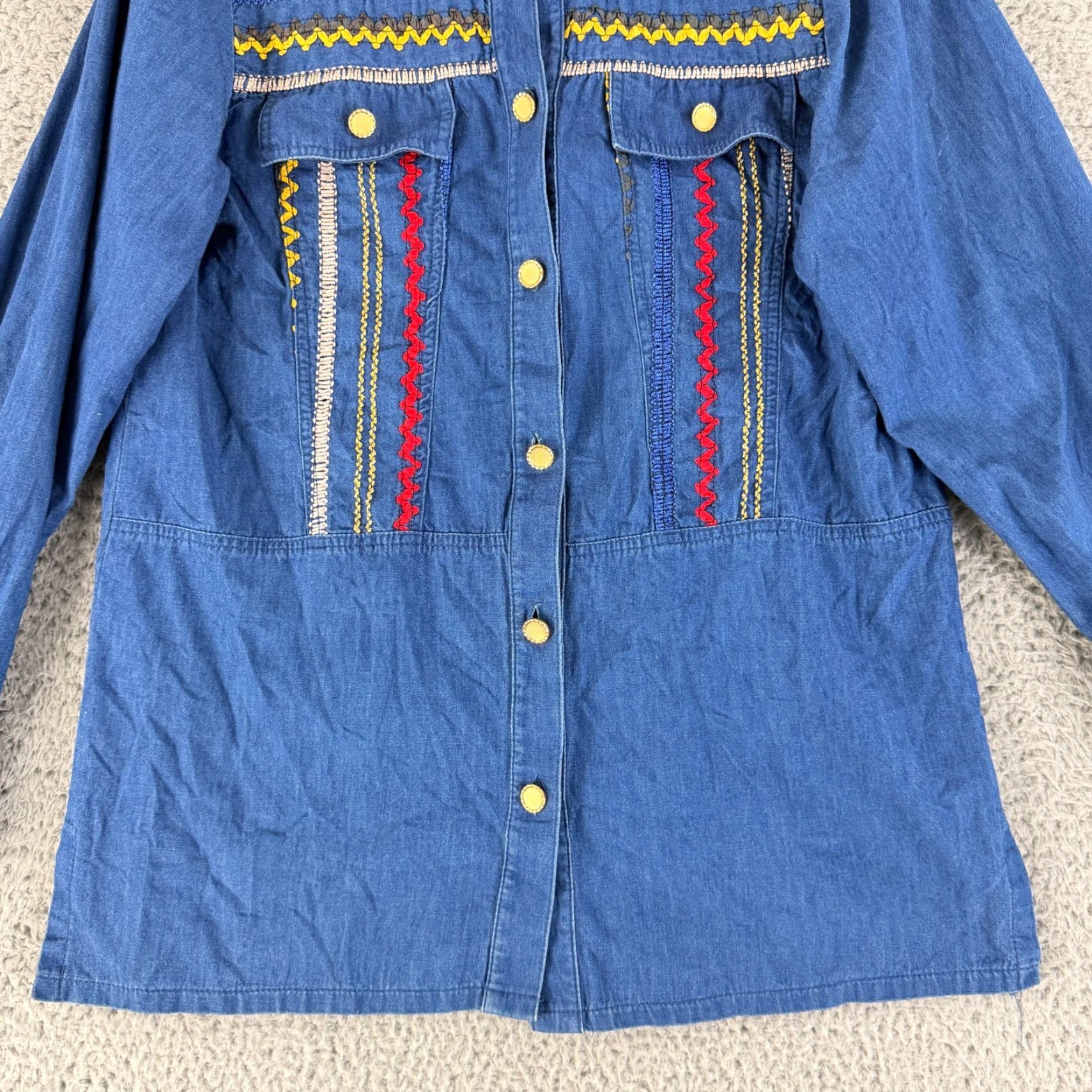 Denime Starfire Button-Up Shirt Womens Medium Blue Denim Embroidered Vintage LS Justin? Size M / US 6-8 / IT 42-44 - 4 Thumbnail