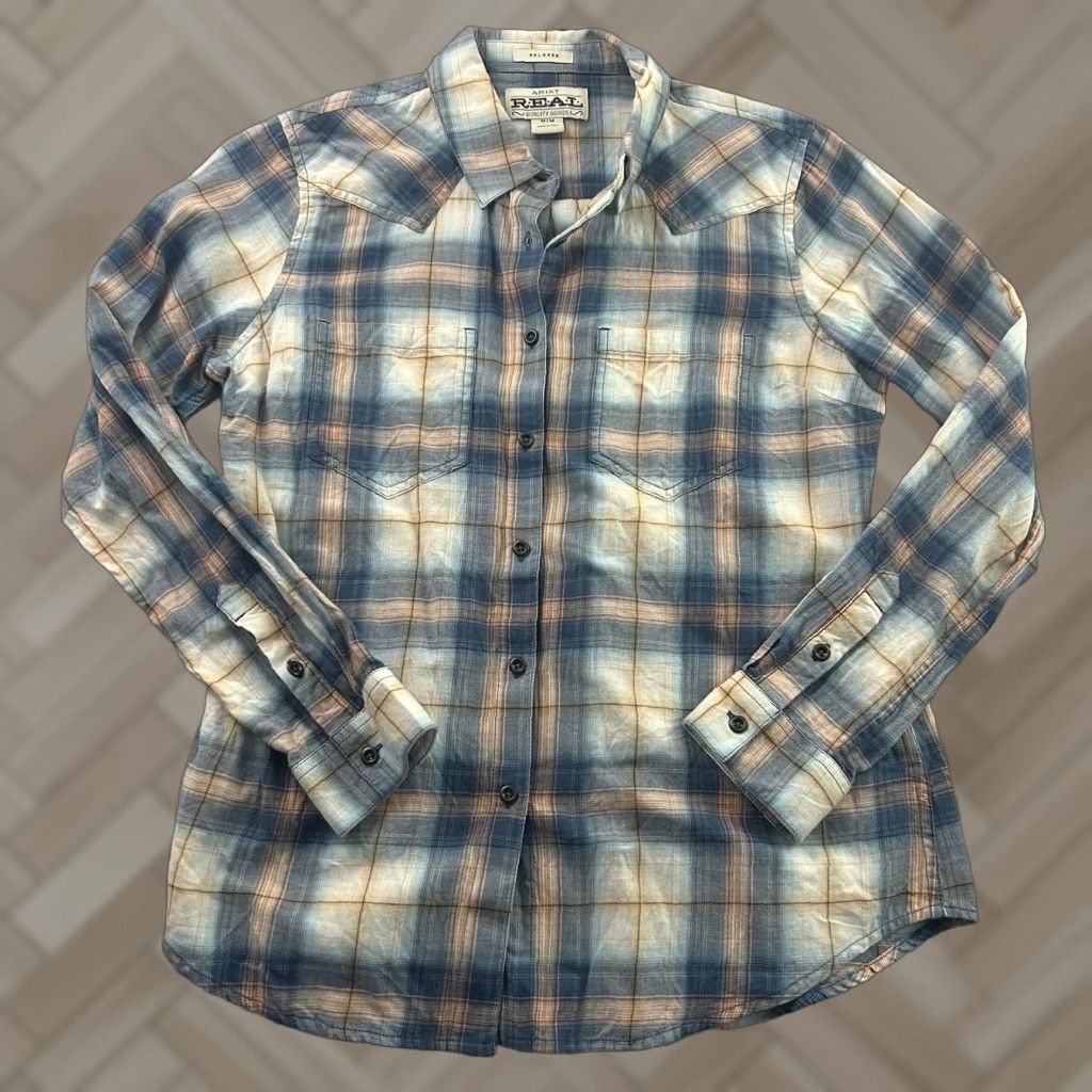 Ariat Ariat Women’s Plaid Relaxed Long Sleeve Button-Up Shirt M Blue Size M / US 6-8 / IT 42-44 - 1 Thumbnail