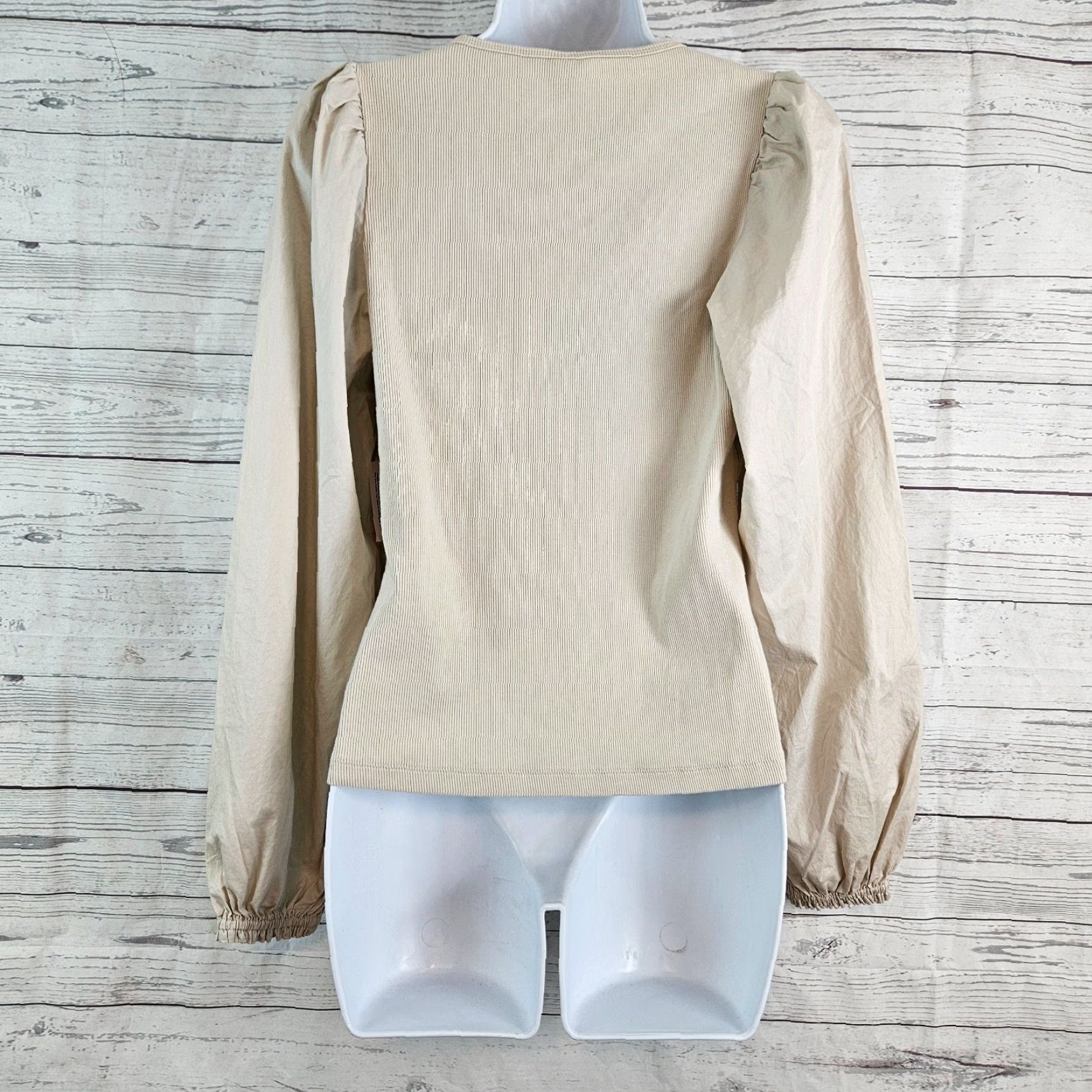 Old Navy Old Navy Womens Long Sleeve Top Sz Large Beige Ribbed Cotton Blend Scoop Neck Size L / US 10 / IT 46 - 3 Thumbnail