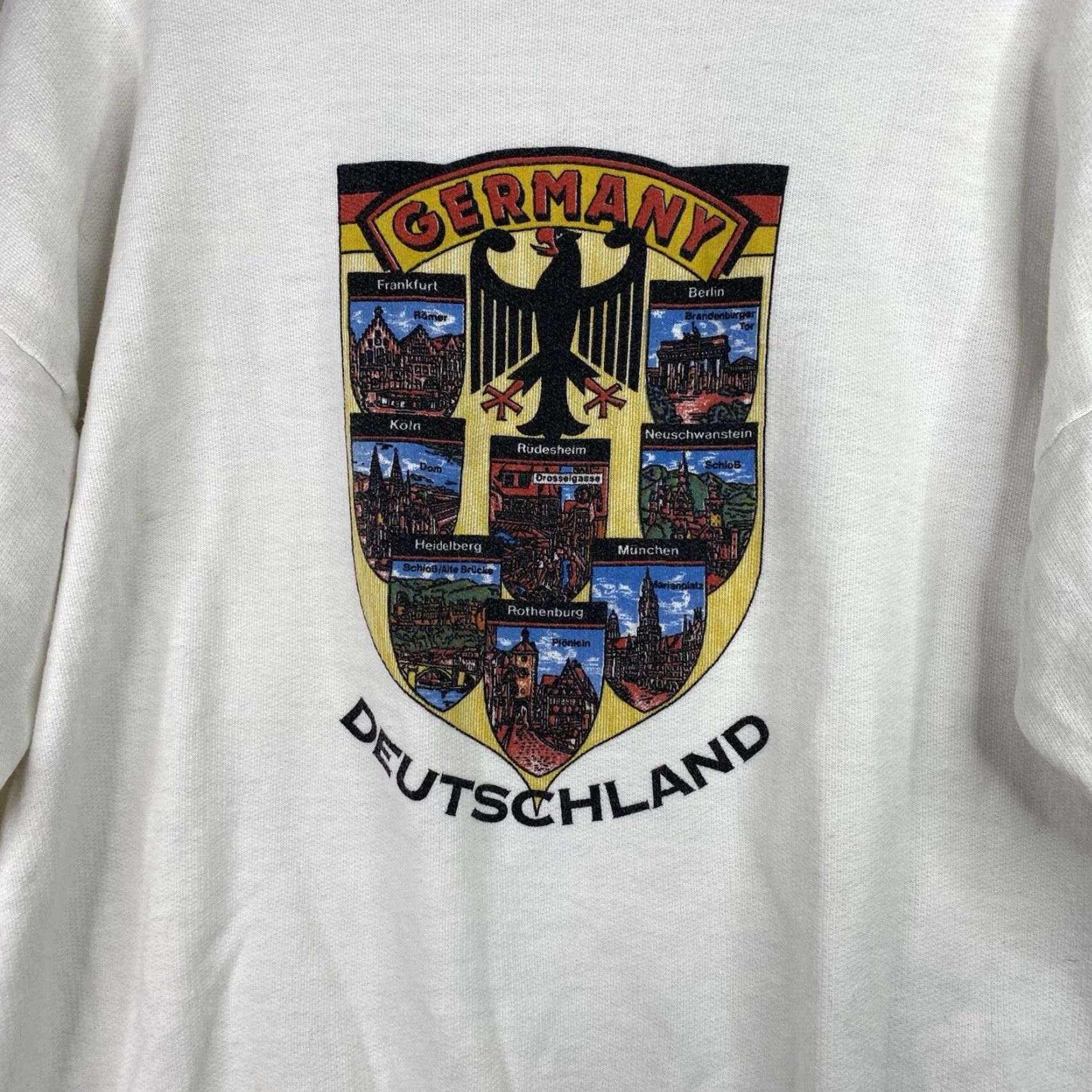 Vintage VINTAGE Deutschland Germany Men's Sweatshirt M/L White Graphic Print 80s 90s Travel Pullover Crew Neck Cotton Blend Fleece Size US M / EU 48-50 / 2 - 2 Thumbnail
