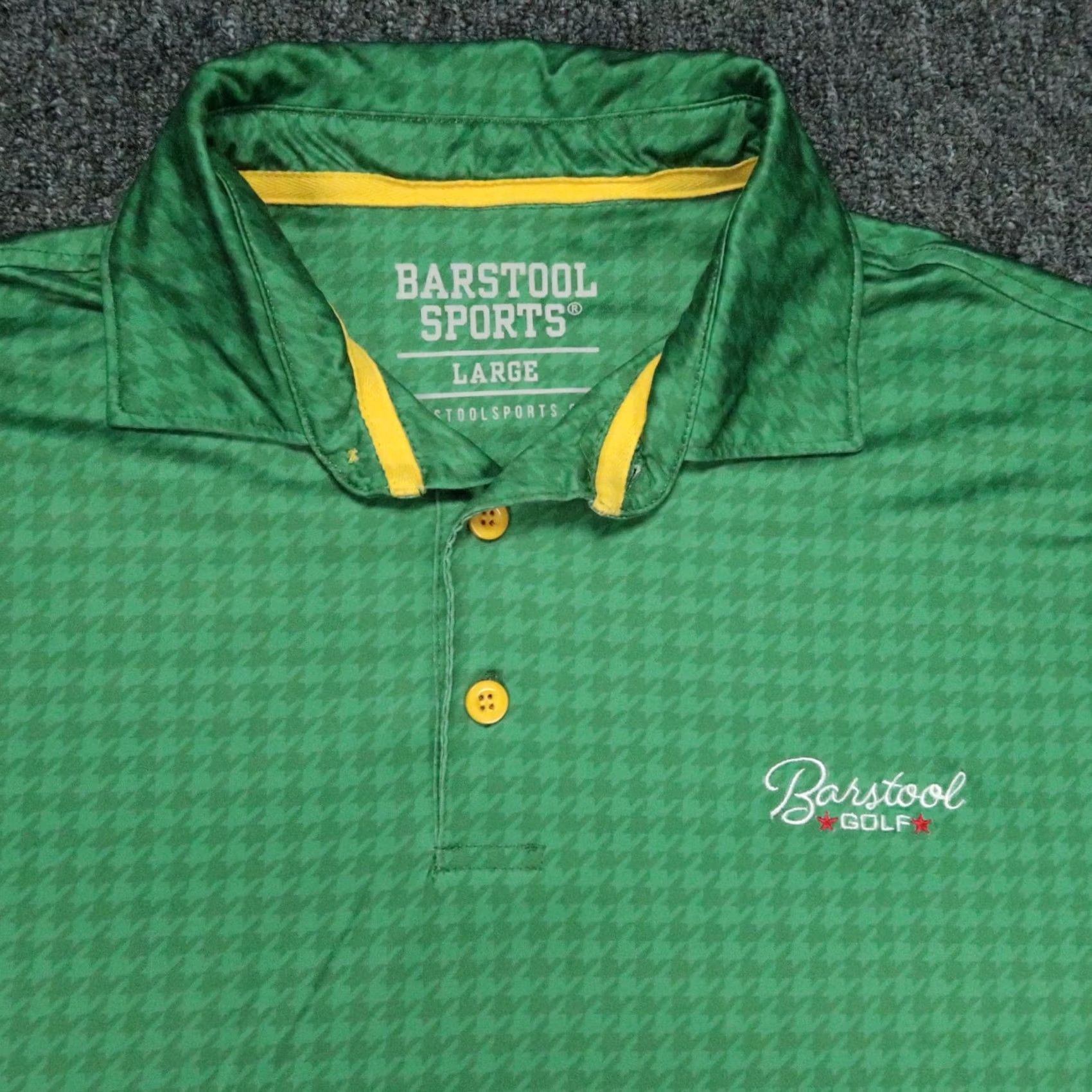 Vintage Barstool Sports Polo Shirt Mens Large Green Houndstooth Short Sleeve Golf Shirt Size US L / EU 52-54 / 3 - 2 Thumbnail