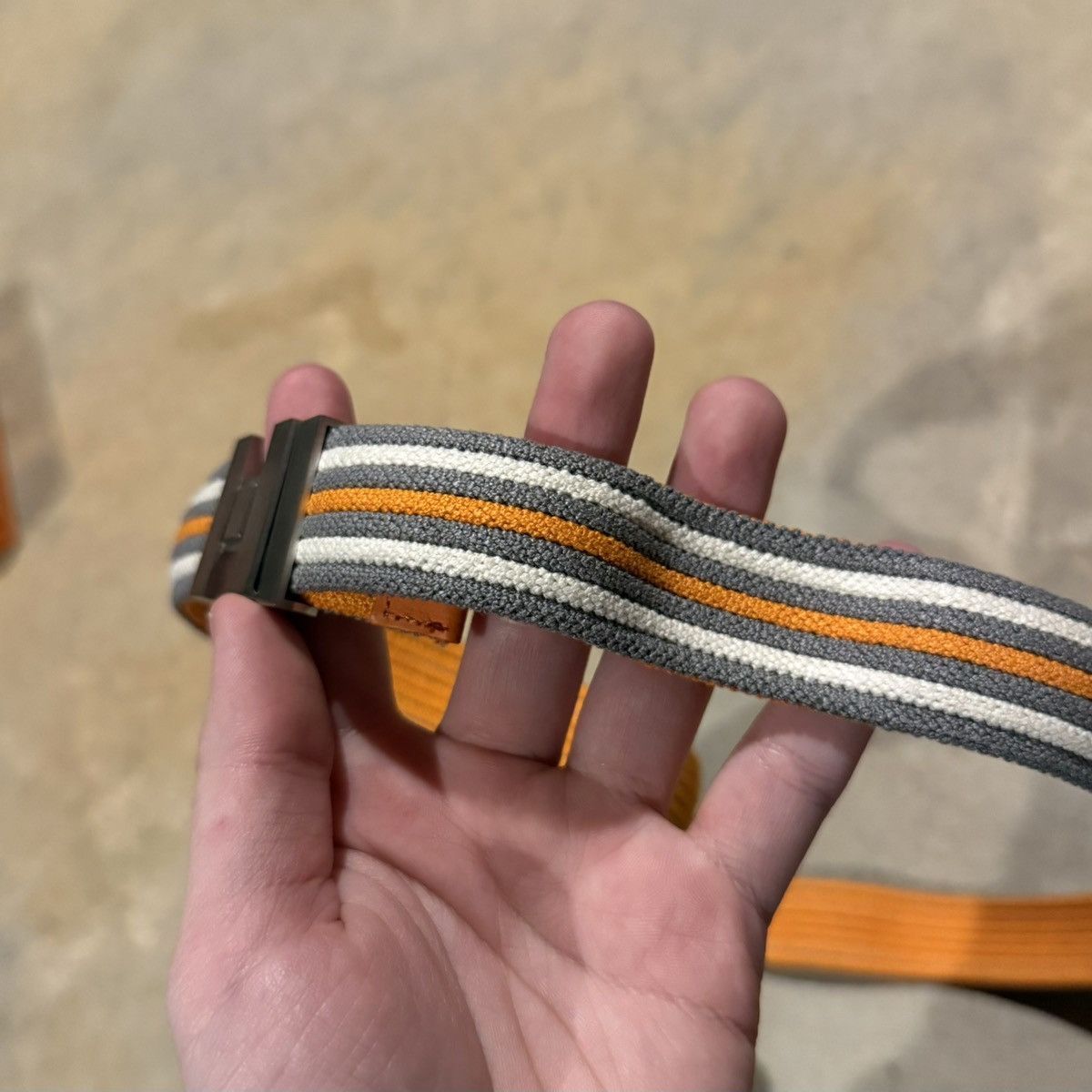 Hermes Hermes H Buckle Canvas Elastic Band Striped Belt Orange Grey Size 30 - 5 Thumbnail