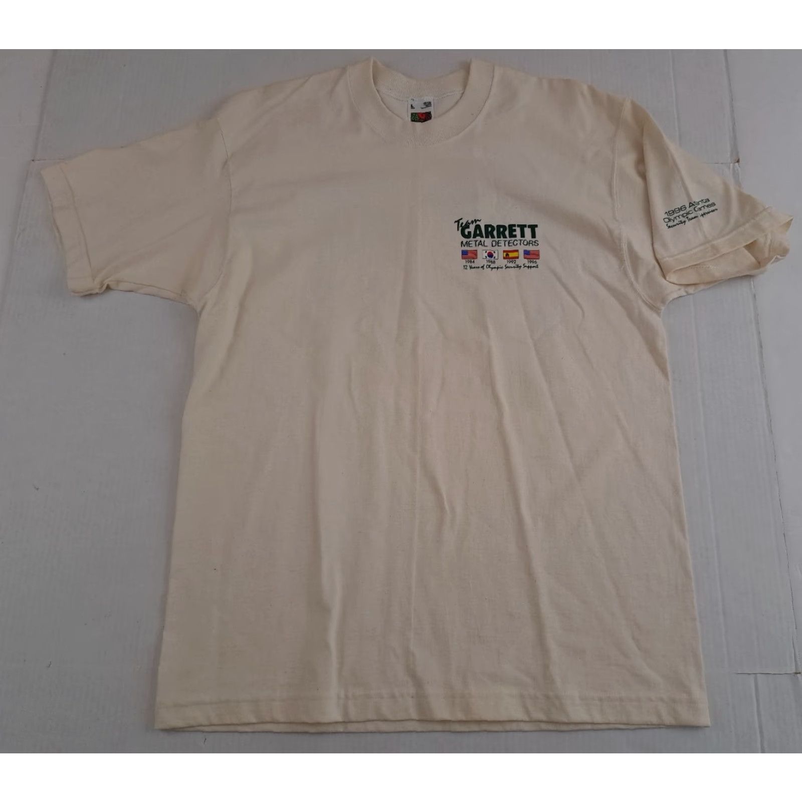 Fruit Of The Loom Vintage Team Garrett Metal Detectors 1996 Atlanta Olympics T-Shirt USA Made LG Size US L / EU 52-54 / 3 - 4 Thumbnail