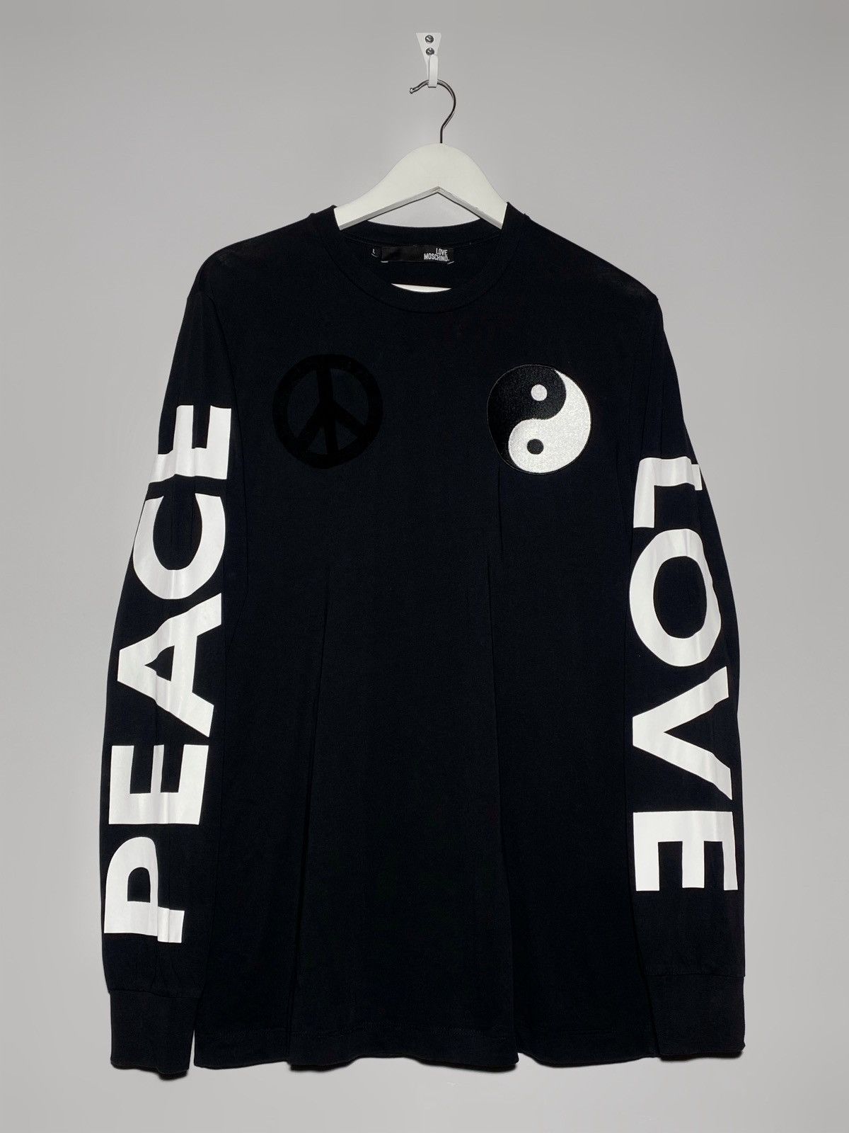image of Love Moschino Peace & Love Black Longsleeve T-Shirt, Men's (Size Large)