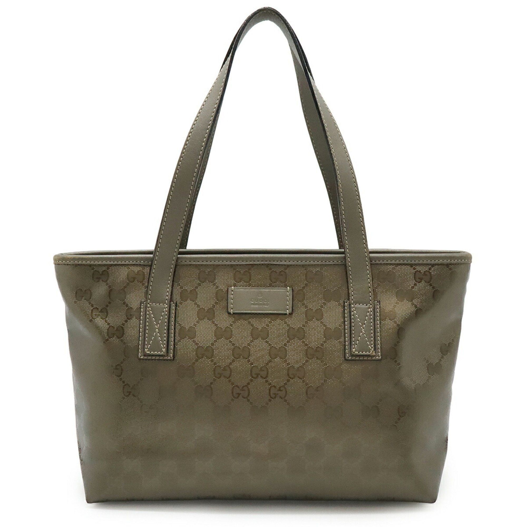 GUCCI GG Imprime Tote Bag Shoulder PVC Leather Metallic Khaki 211137