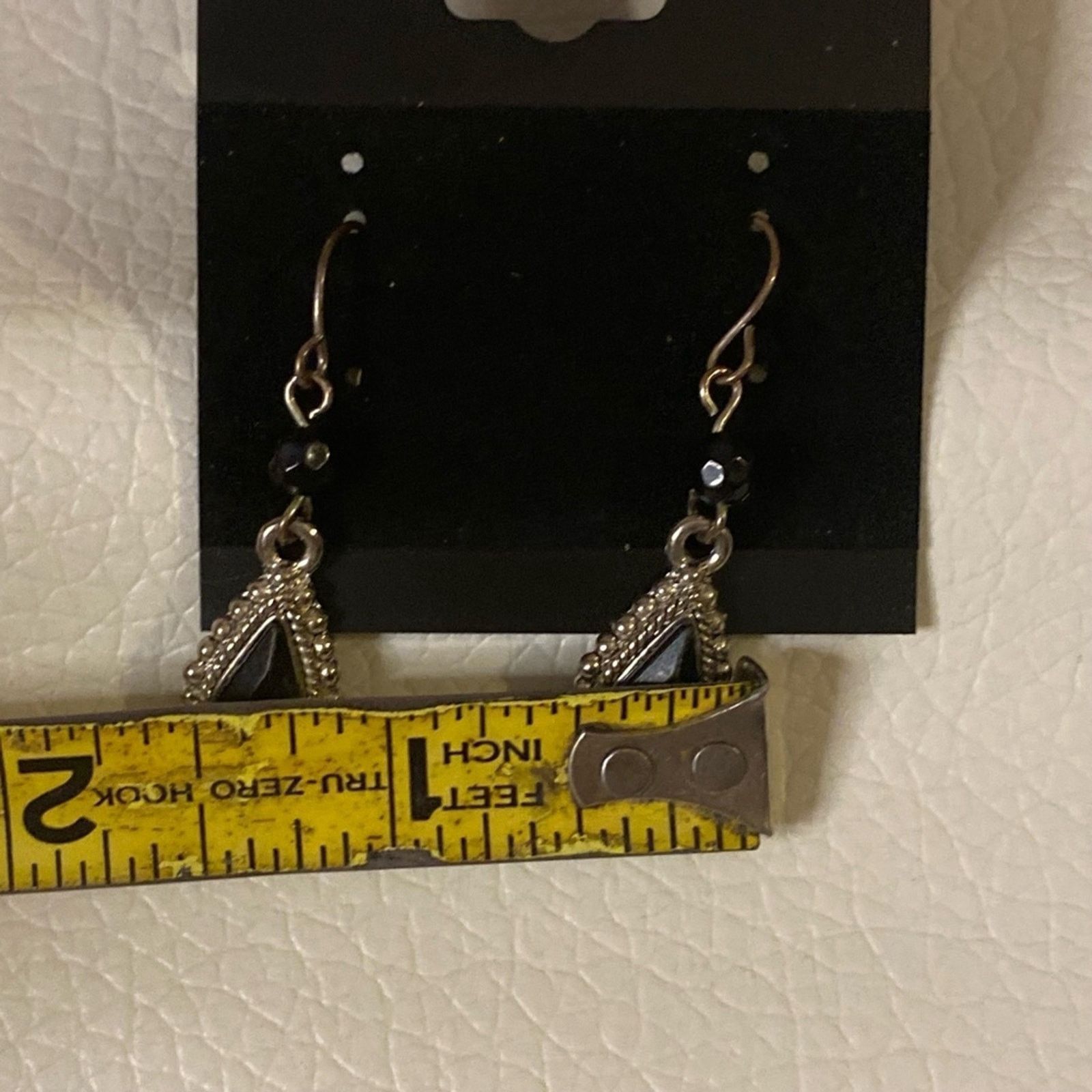 Vintage Silver Tone Black Teardrop Dangle Earrings Gothic Minimal Size ONE SIZE - 3 Thumbnail