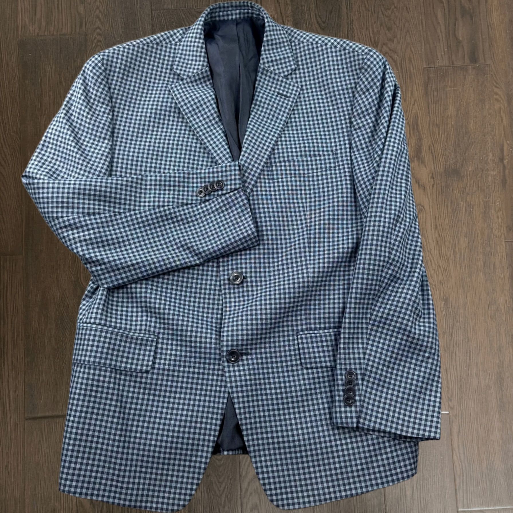 Michael Kors Sport Coat Mens 40s Blue Grey Gingham Plaid Two Button Blazer, Men's (Size 40r)