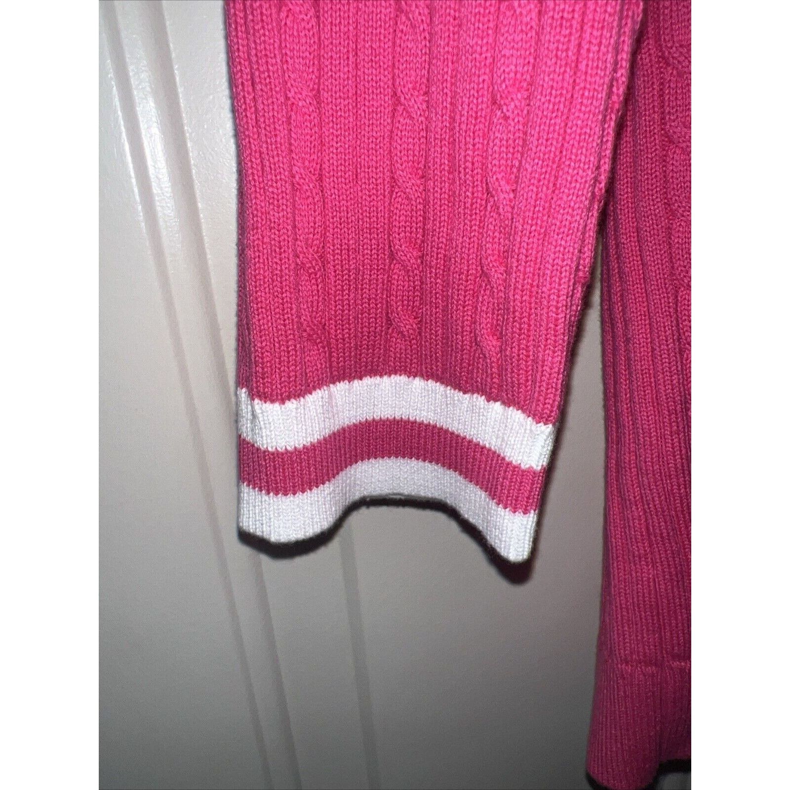Chaps Chaps Sweater Women's Medium Pink V-Neck Shirt White Stripes Size M / US 6-8 / IT 42-44 - 5 Thumbnail