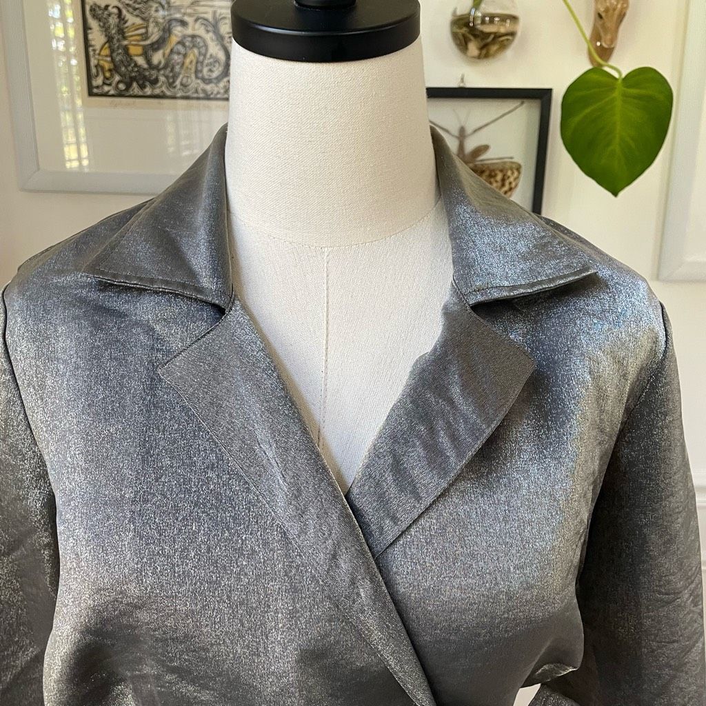 Vintage Vintage 80s 90s Le Château Metallic Silver Gunmetal Cropped Wrap Shirt M Size M / US 6-8 / IT 42-44 - 5 Thumbnail