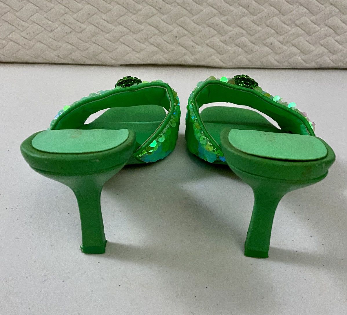 Kurt Geiger KURT GEIGER Green Kensington Sequin-Embellished Woven Mules Size US 6.5 / IT 36.5 - 10 Thumbnail