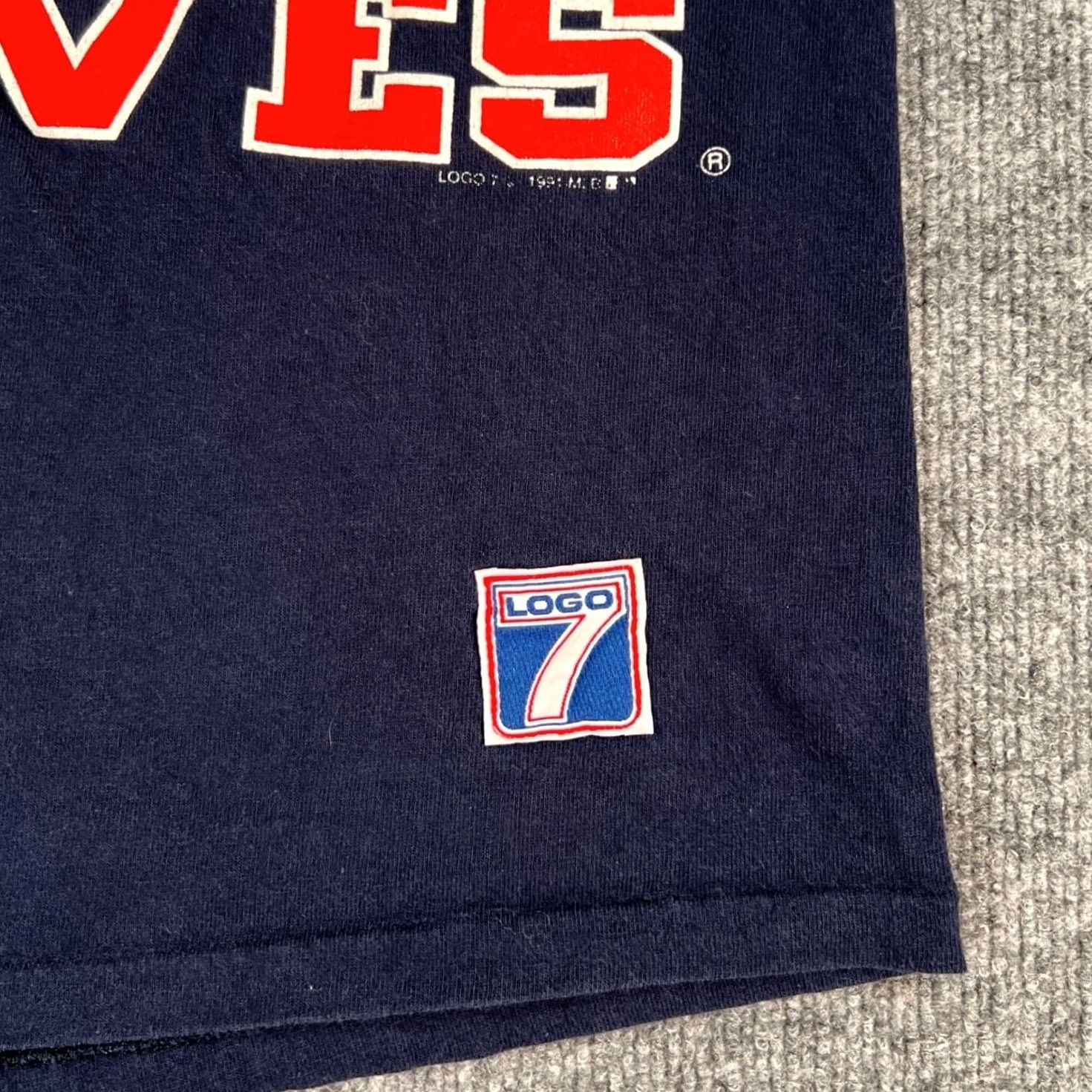 Logo 7 VINTAGE Atlanta Braves T-Shirt Mens Medium Navy 1991 NL Champions World Series Size US M / EU 48-50 / 2 - 3 Thumbnail