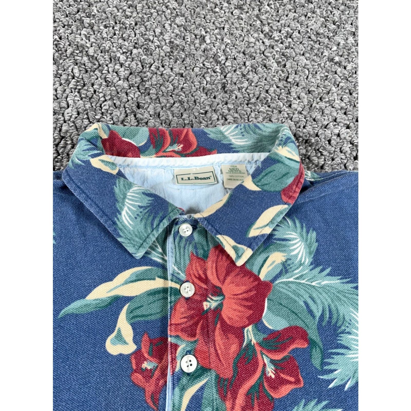 Vintage VINTAGE L.L. Bean Floral Polo Shirt Adult Medium Blue Retro 90s Preppy Mens Size US M / EU 48-50 / 2 - 8 Thumbnail
