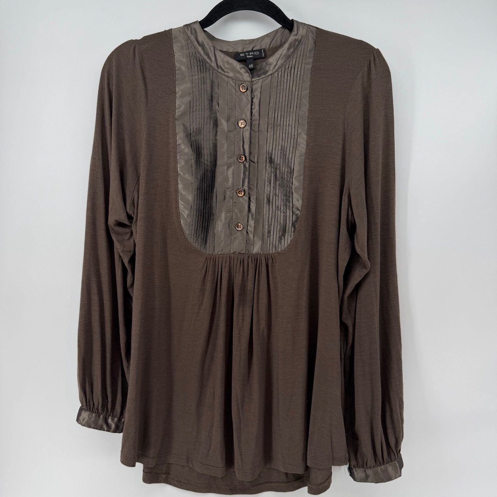 Etro Women's Size 48 Brown Viscose Silk Italian Button Up B