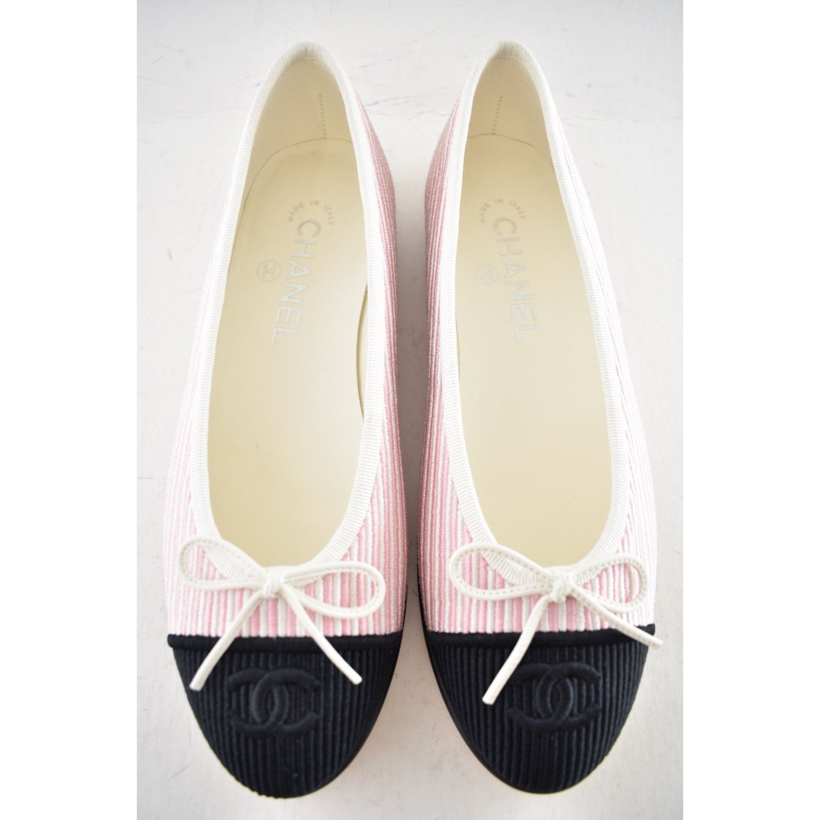 Chanel Chanel 24S Pink White Black Pinstripe Stripe CC Logo Ballet Size US 7 / IT 37 - 11 Thumbnail
