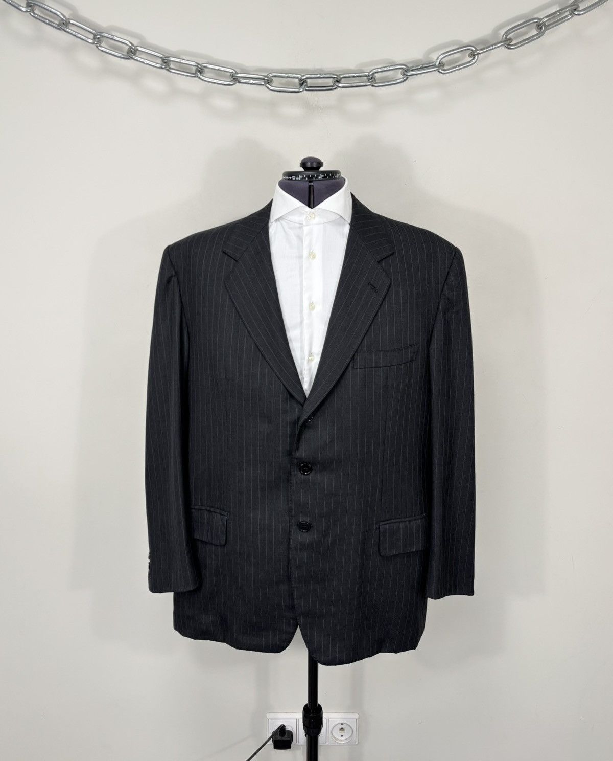 Holland & Sherry Holland & Sherry Men’s Dark Gray Pinstripe Wool Suit Size 52R - 2 Thumbnail
