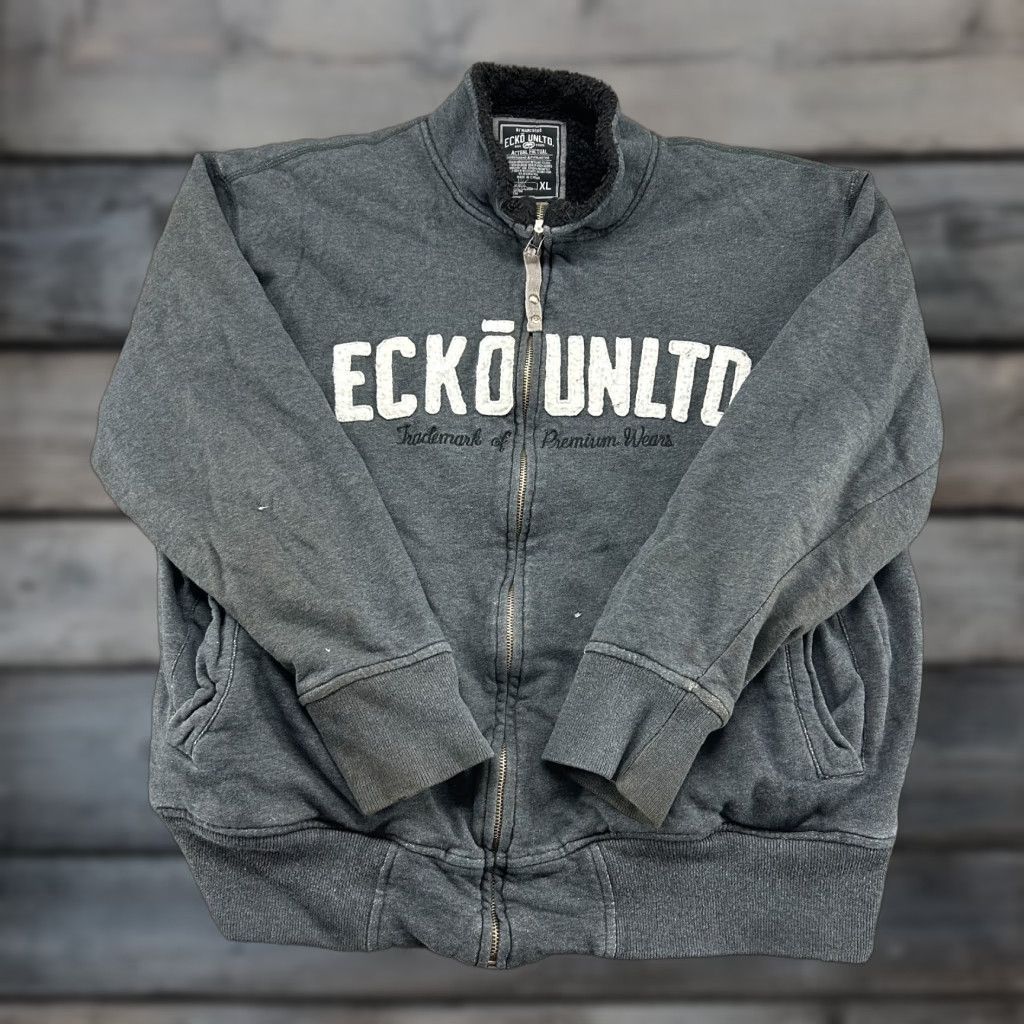 Ecko Unltd. VINTAGE Ecko Unltd Jacket Men XL Grey Full Zip Mock Neck Sherpa Fleece Lined 90s Cars Zipper Logo Sweatshirt Size US XL / EU 56 / 4 - 1 Thumbnail