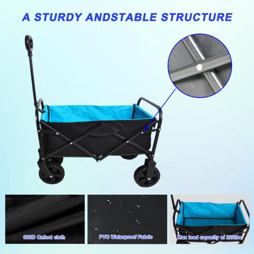 Designer × Homemade Mini Folding Wagon Garden Shopping Beach Cart (black+blue) Size US L / EU 52-54 / 3 - 7 Thumbnail