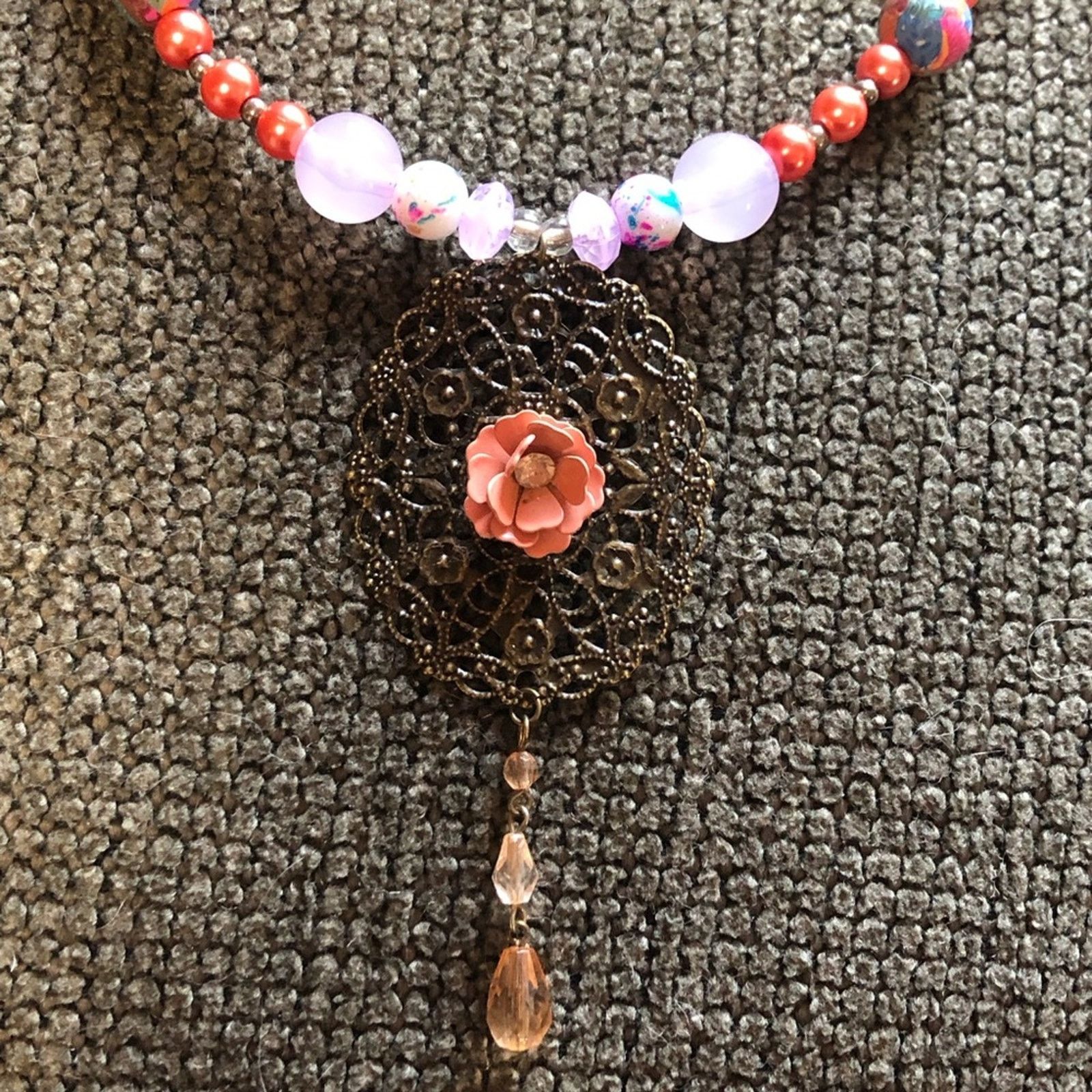 Handmade Handcrafted repurpose rose Czech glass Pearl necklace Size ONE SIZE - 7 Thumbnail