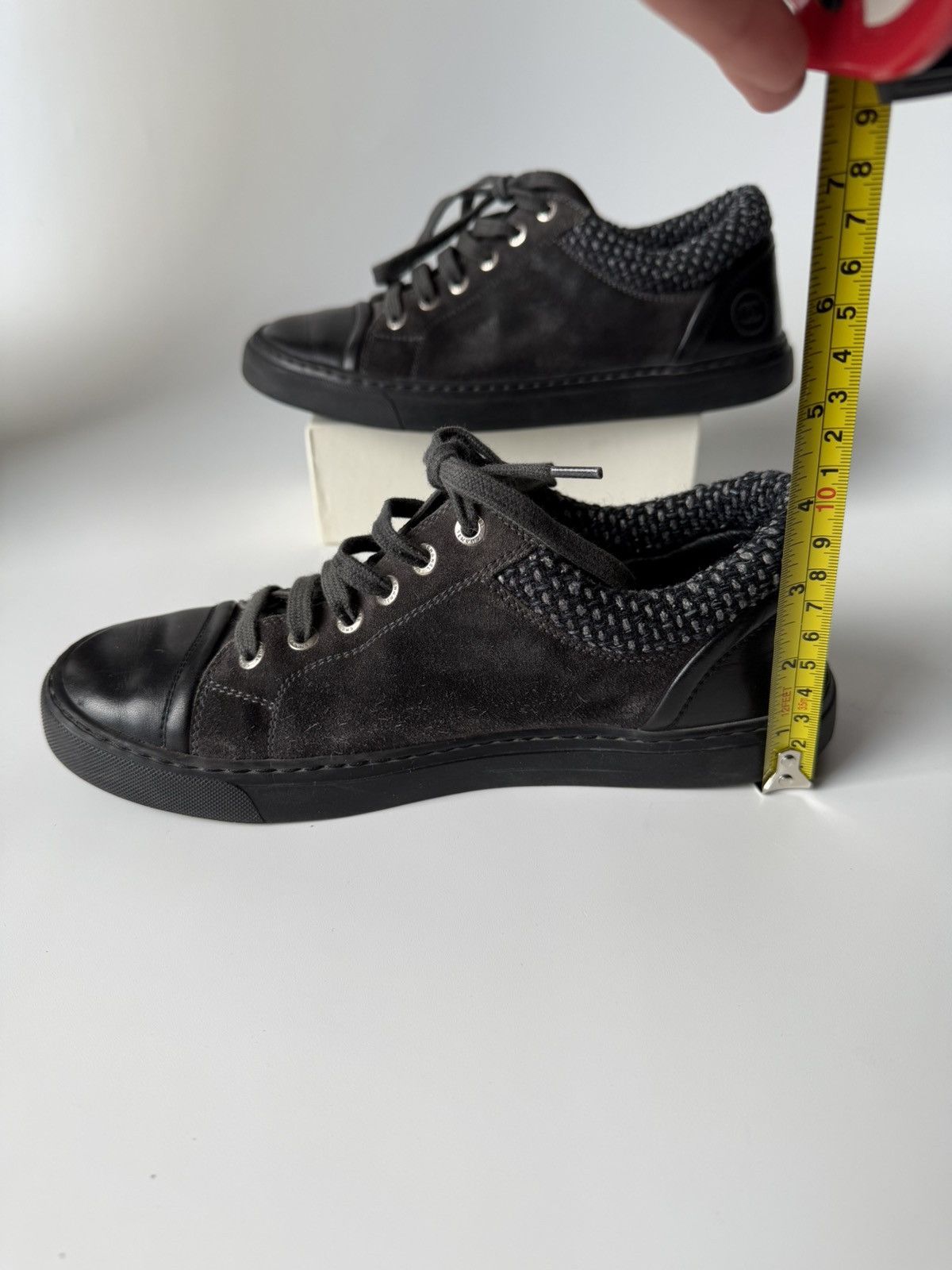 Chanel CHANEL Gray Black Suede Tweed Low Top Lace Up Sneaker Shoes Size US 7 / IT 37 - 24 Thumbnail