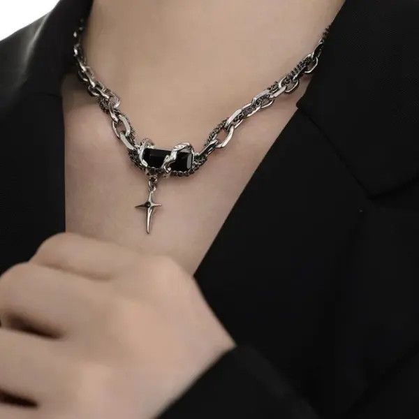 VIBE Silver chain necklace steel cross gothic punk style Size ONE SIZE - 5 Thumbnail
