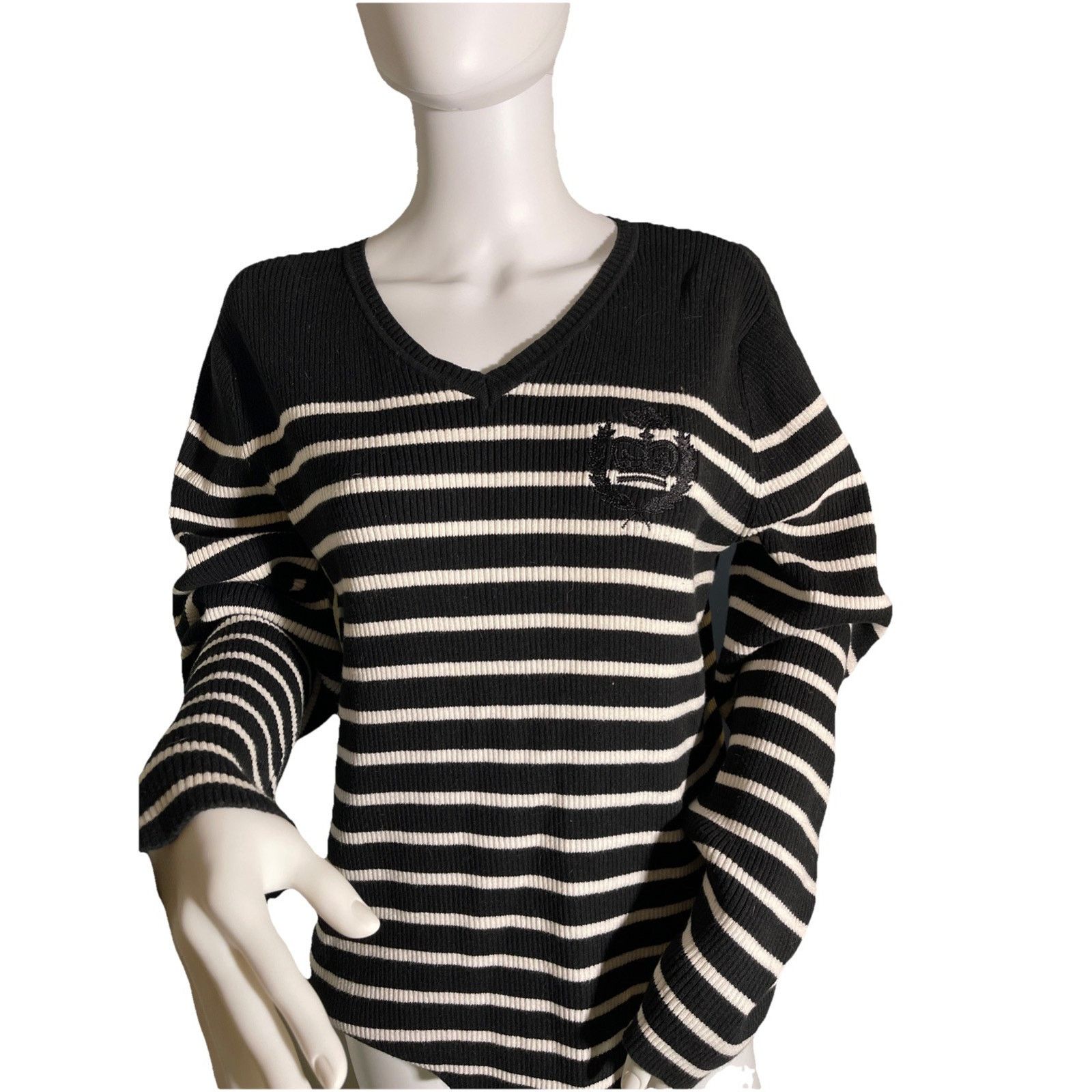 Liz Claiborne Liz Claiborne Women Sweater Black/ White Stripe L/S XL Size XL / US 12-14 / IT 48-50 - 1 Thumbnail