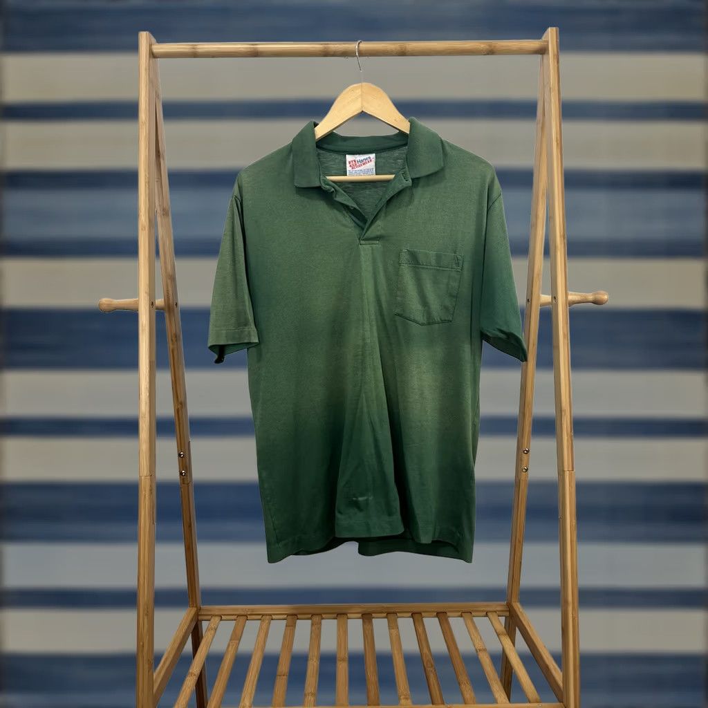Hanes VTG Hanes XL Green Pocket Work Polo Shirt Men 90s Worn FP Dadcore Gradient Sun Faded Thin Burnout Short Sleeve Shirt Size US XL / EU 56 / 4 - 1 Thumbnail