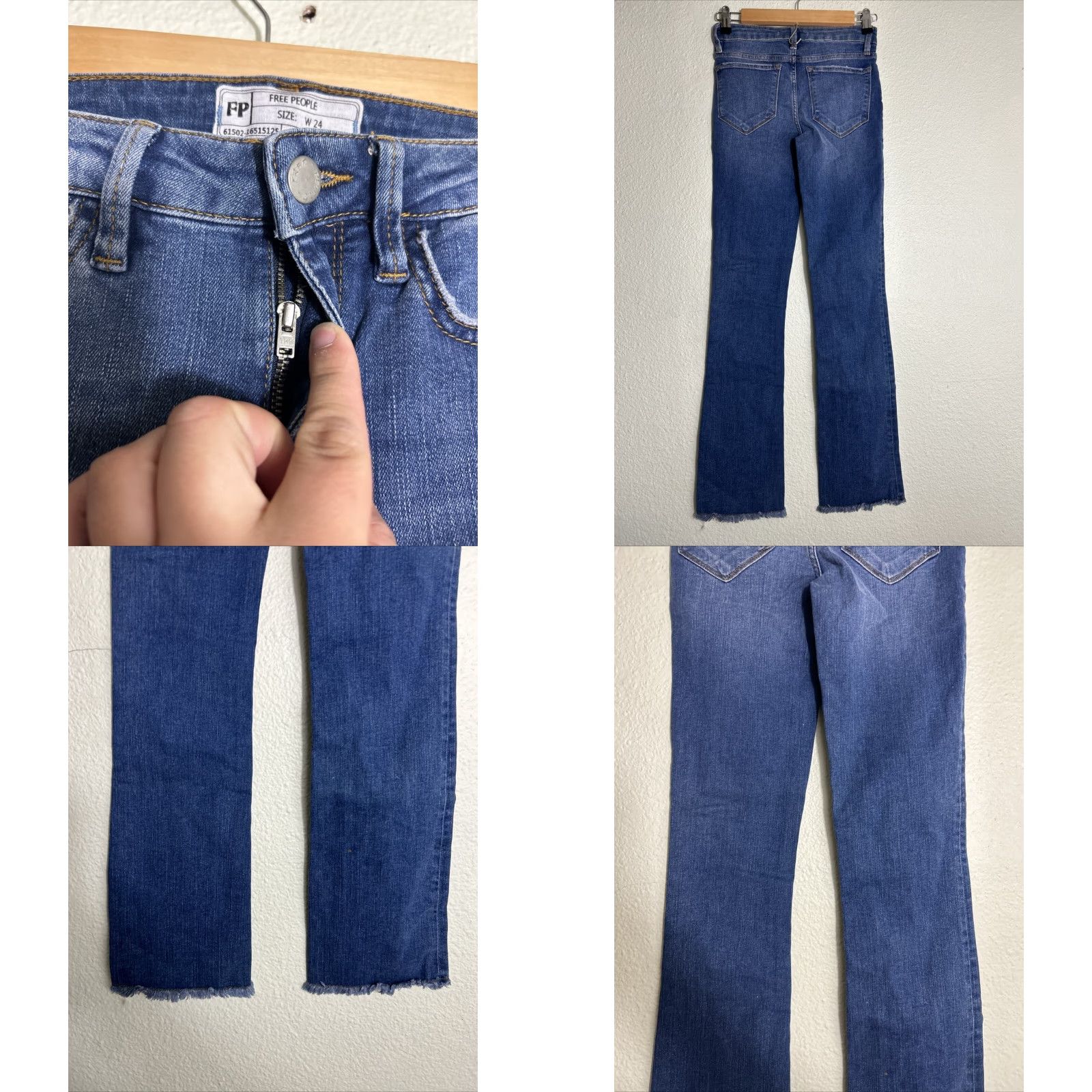 Free People Free People Jeans Women 24 Blue Slim Flared Raw Hem Medium Wash 24x30 Womens Size 42" / US 20 - 8 Thumbnail