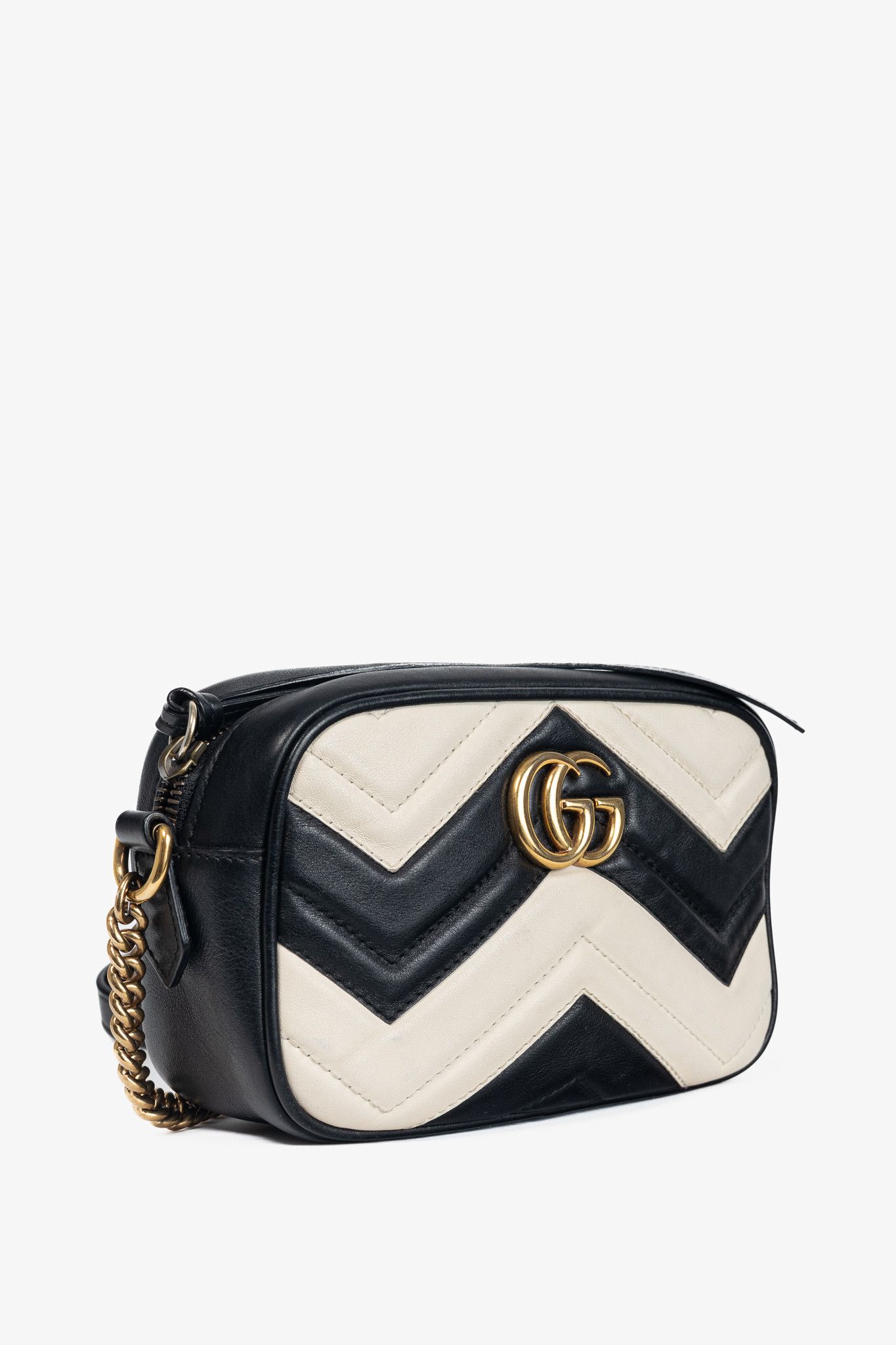 Gucci Gucci GG Marmont Black & Creme Chevron Mini Camera Bag Size ONE SIZE - 2 Thumbnail