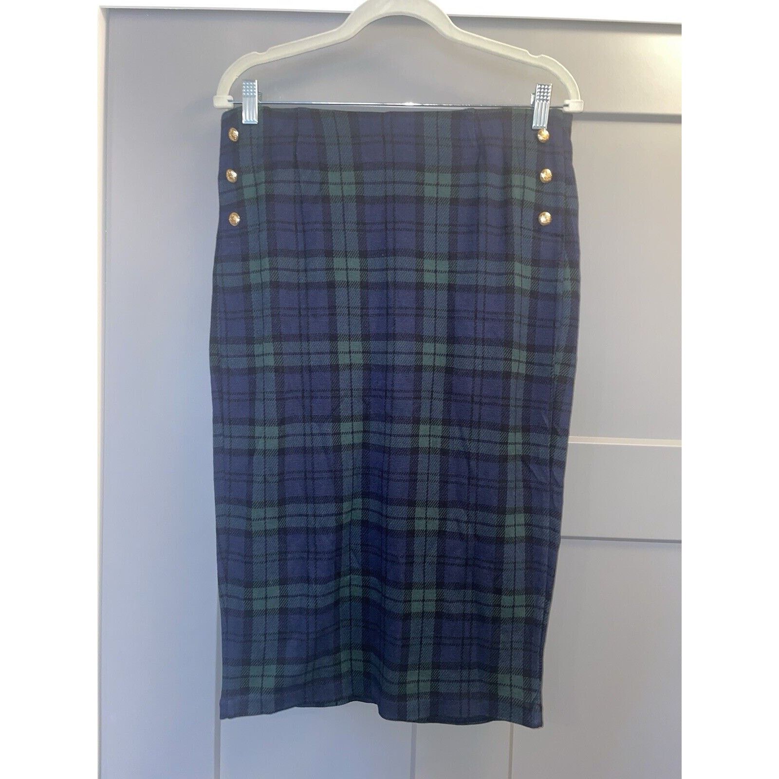 Ralph Lauren RALPH LAUREN Plaid Jacquard Pencil Skirt Gold Button Tartan Size 27" / US 4 / IT 40 - 5 Thumbnail