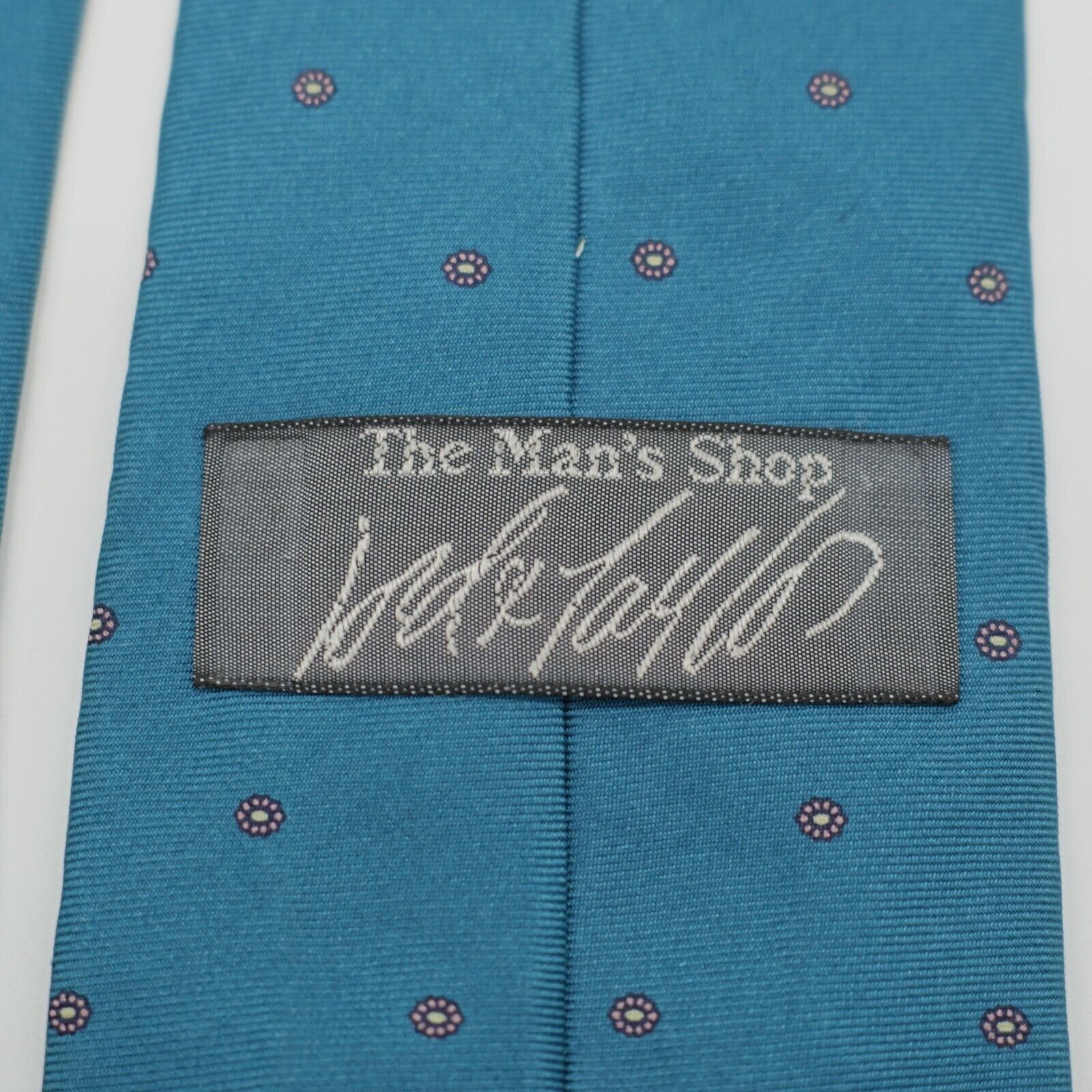 Lord & Taylor Lord & Taylor Teal Floral Geometric Print Short Silk Tie Size ONE SIZE - 3 Thumbnail