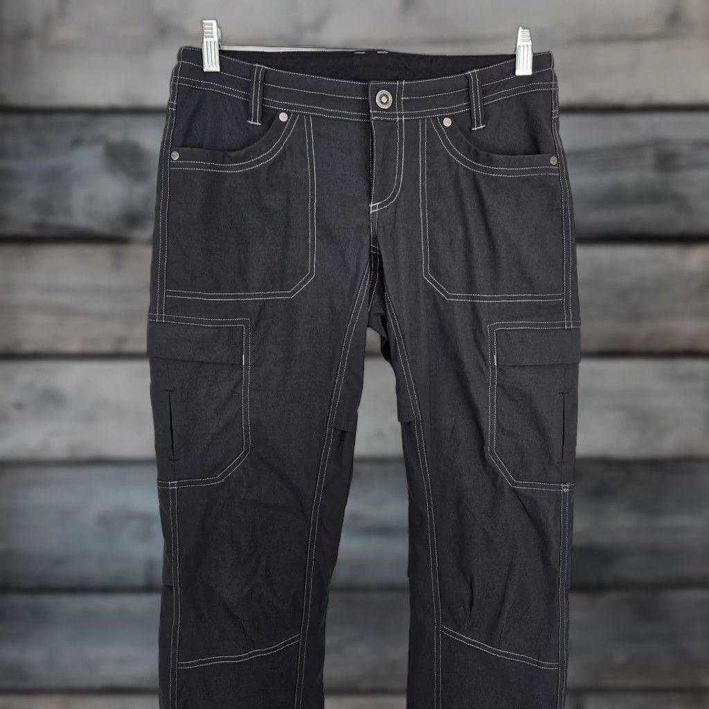 Vintage Kuhl Cargo Pants Womens Size 4 Gray/Black Roll Up Hem Low Rise Nylon Pants Size 27" / US 4 / IT 40 - 1 Thumbnail