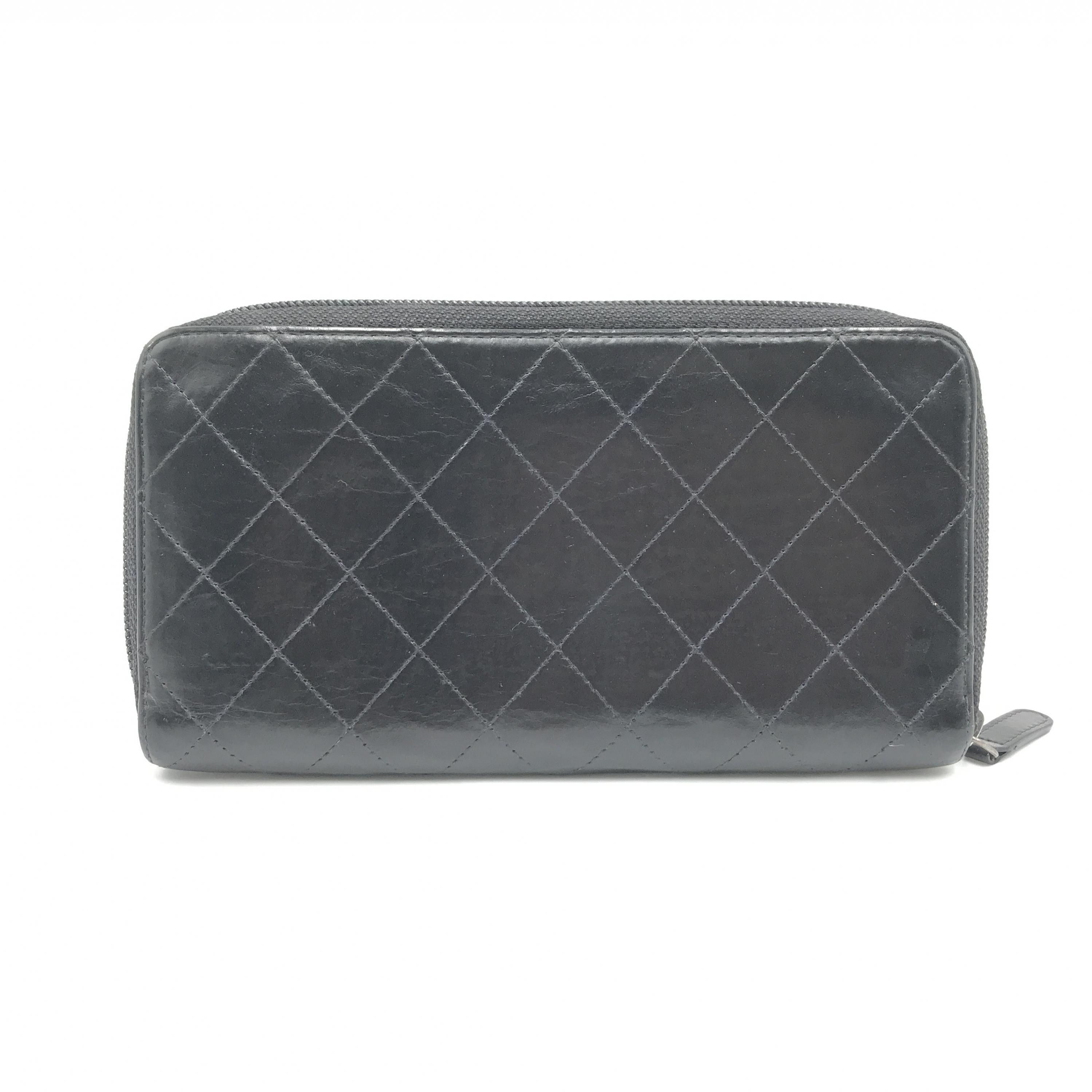 Chanel Lambskin Quilted Large Gusset Zip Around Wallet