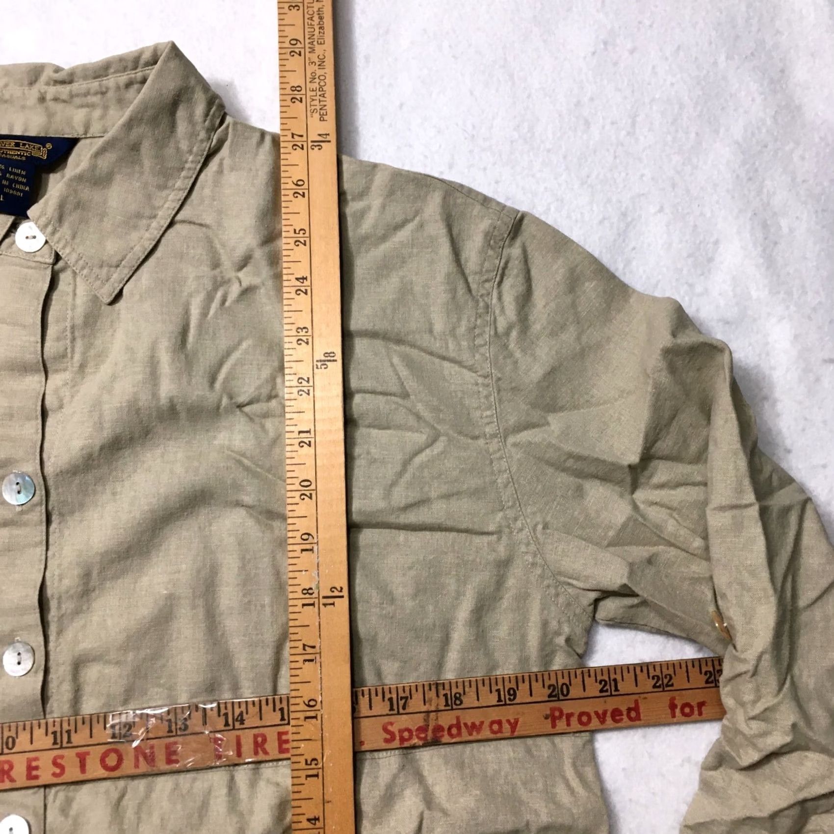 Vintage Shaver Lake Shirt Womens Large beige textured long sleeve Size L / US 10 / IT 46 - 4 Thumbnail