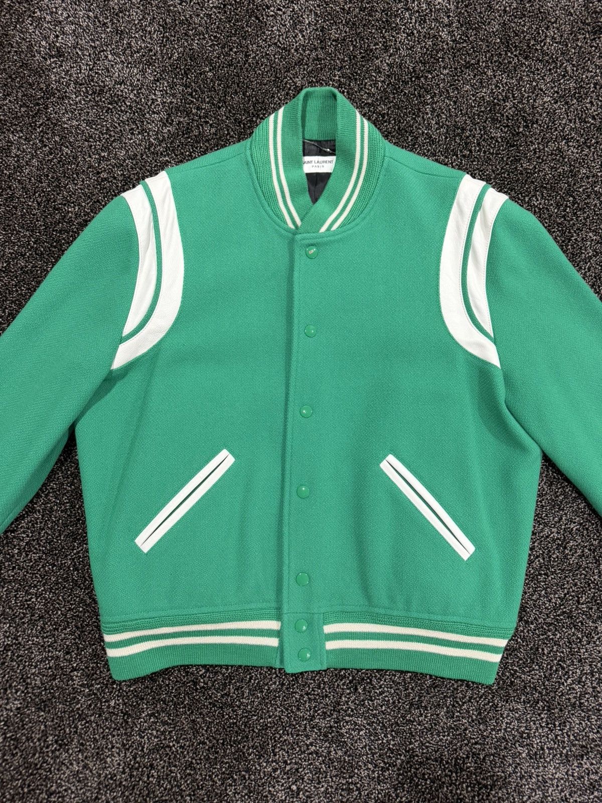Saint Laurent Paris Saint Laurent Paris x Hedi 2016 Teddy Varsity Green Jacket Size US L / EU 52-54 / 3 - 5 Thumbnail