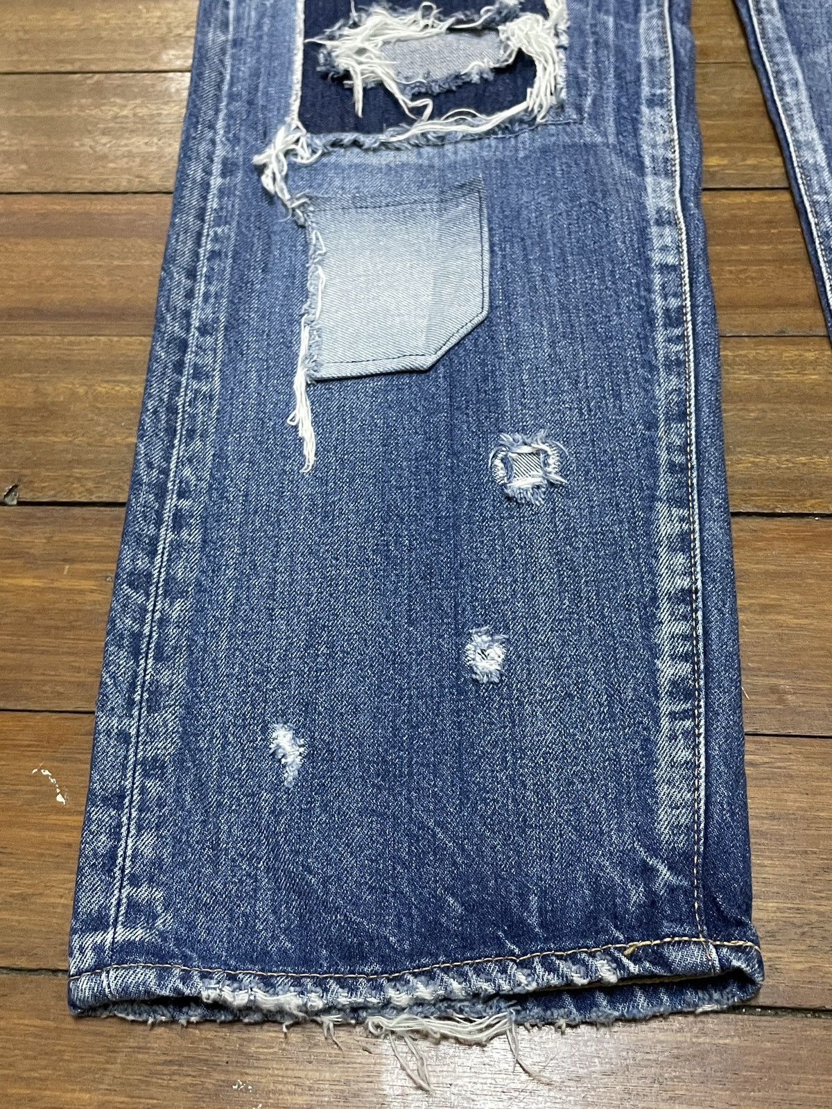 Japanese Brand × MOUSSY Very Rare Design Vintage Moussy Patchwork Ripped Jeans 1990s Size US 34 / EU 50 - 5 Thumbnail