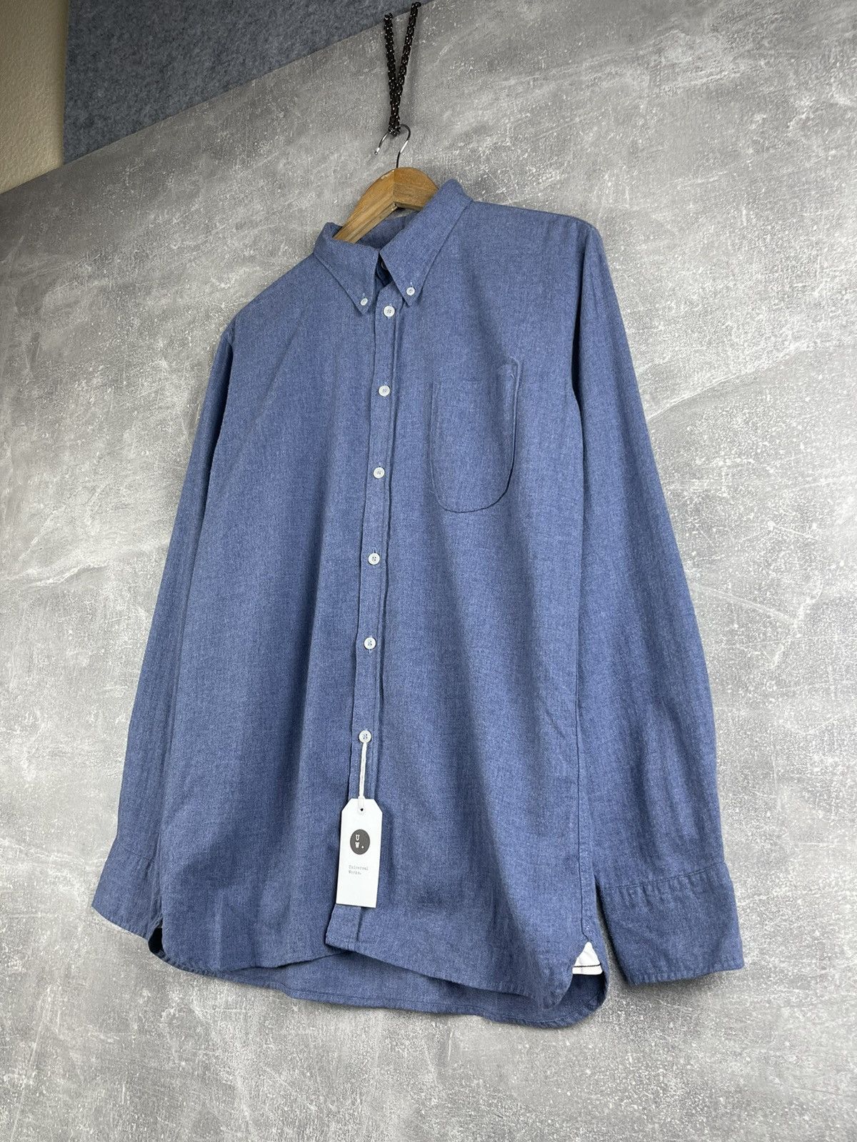 Universal Works Universal Works Button-Down Brushed Herringbone Shirt Blue Size US M / EU 48-50 / 2 - 3 Thumbnail