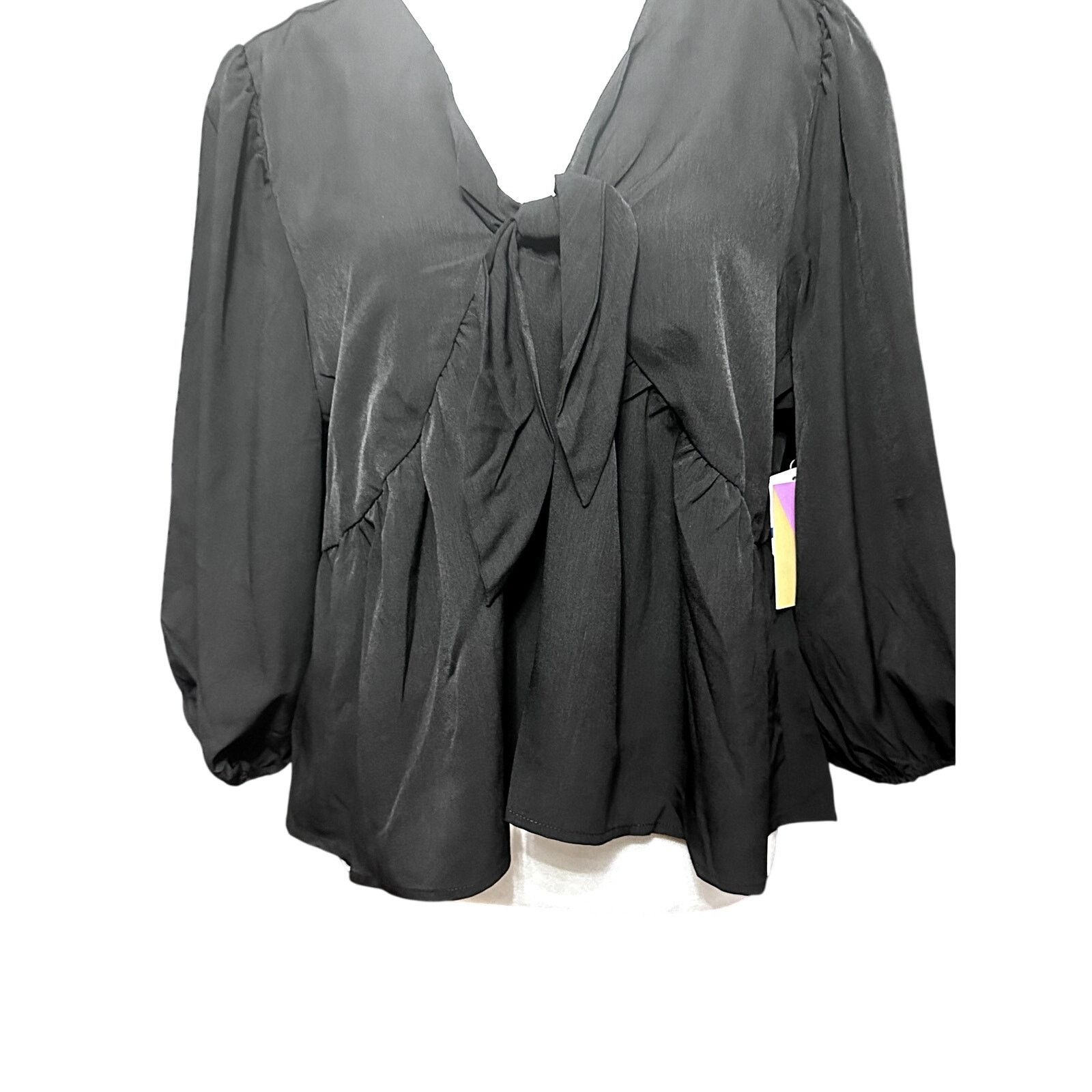 Other Riley & Rae Peplum Blouse Knot Front 1/2Sleeves Black XL NWT Size XL / US 12-14 / IT 48-50 - 4 Thumbnail