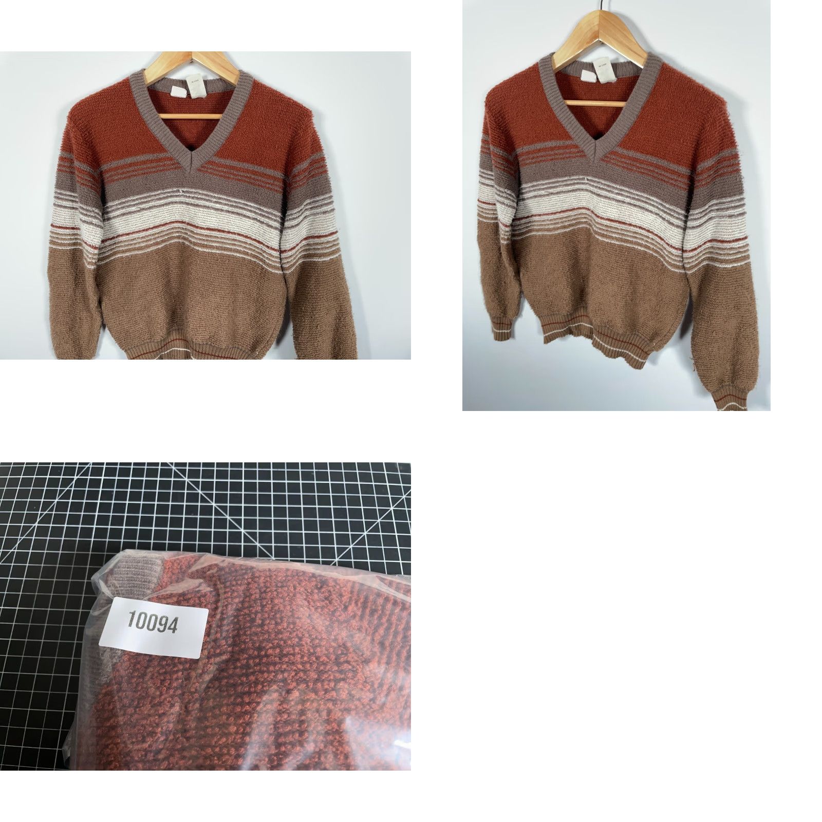 Vintage VINTAGE Alfie California Sweater Mens M Sweatshirt Knit V-Neck Chunky Pullover 70s 80s Preppy Retro Brown Red Beige Striped Regular Fit Long Sleeve Size US M / EU 48-50 / 2 - 9 Thumbnail