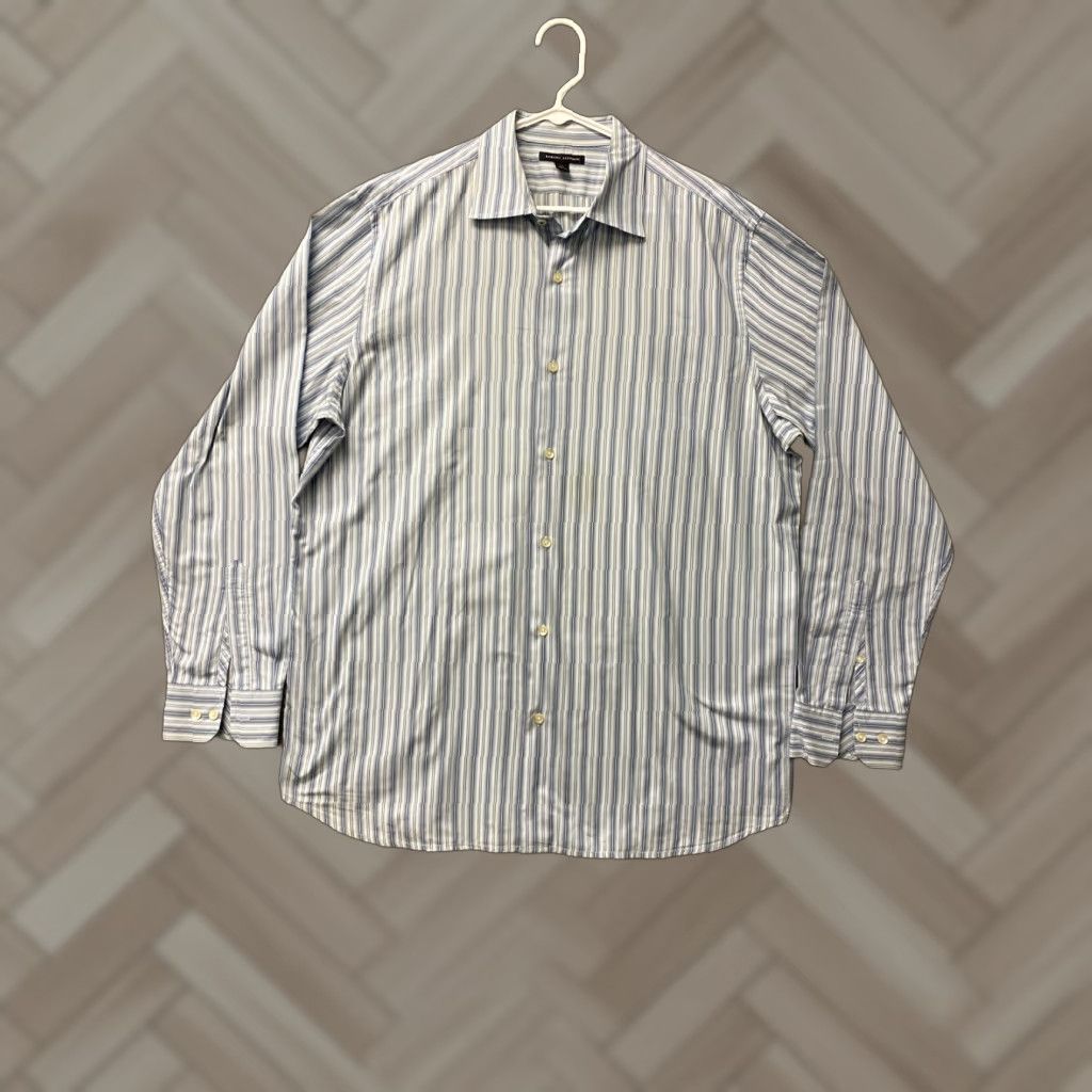 Banana Republic Banana Republic Shirt Men XLT Gray Striped Button Up Preppy Casual 116-68 Size US XL / EU 56 / 4 - 1 Thumbnail