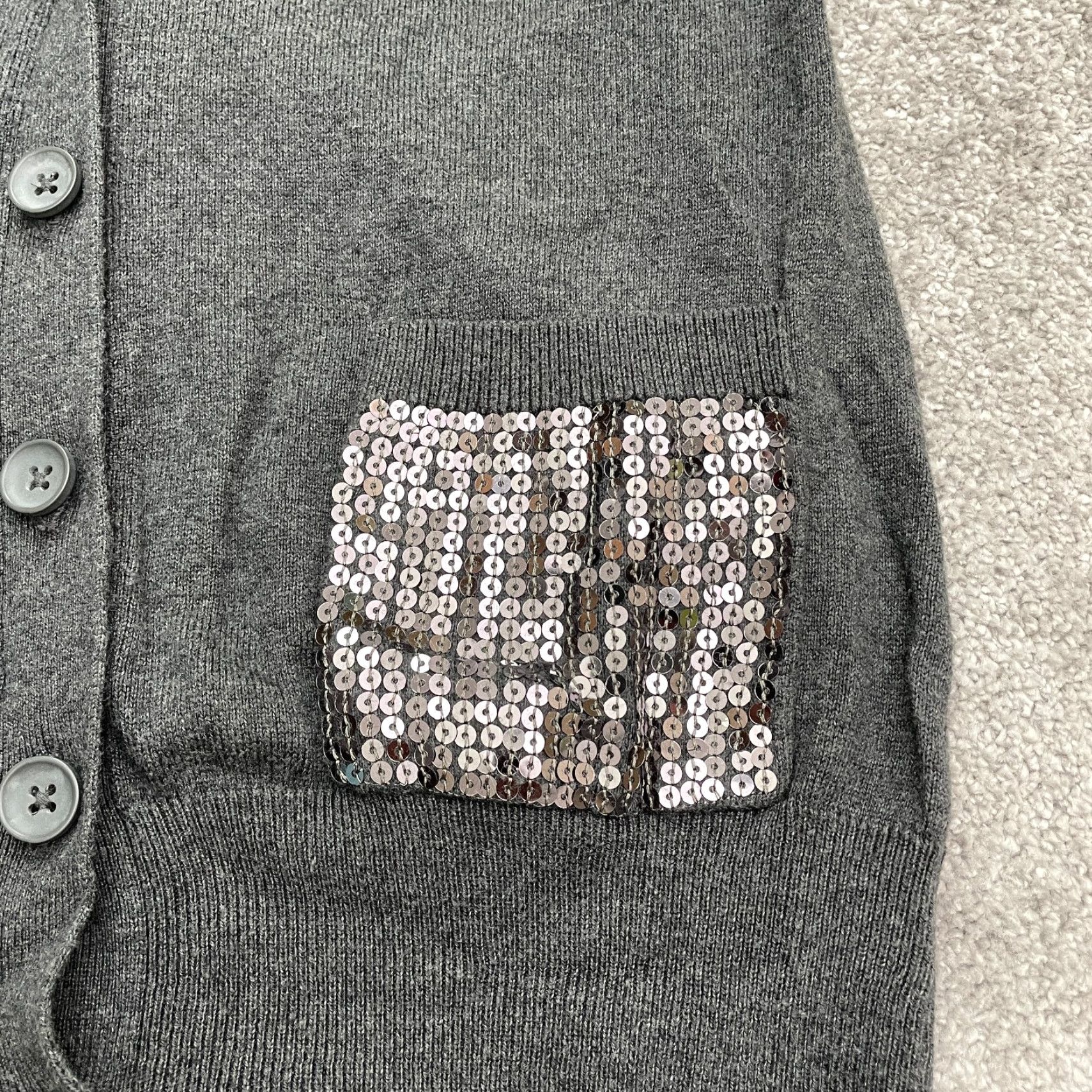 Vintage A New Approach Cardigan Women M Gray Knit Sequin Pocket Lightweight Breathable Cotton Modal Button Long Sleeve Designer Classic Womens Size M / US 6-8 / IT 42-44 - 3 Thumbnail